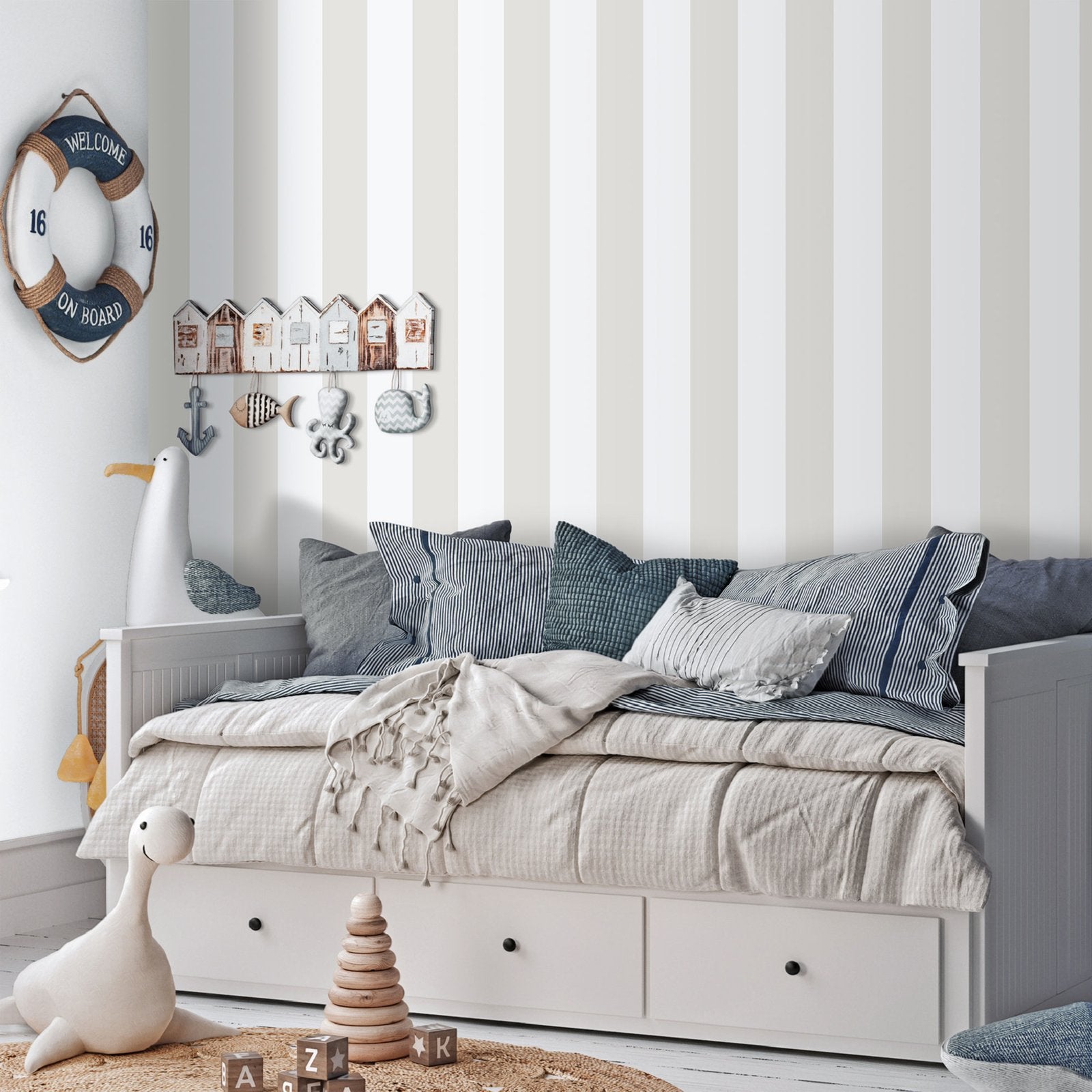 Bambino Stripes Wallpaper in Silver Grey color - pattern number 293-4 - by Galerie in the Bambino collection