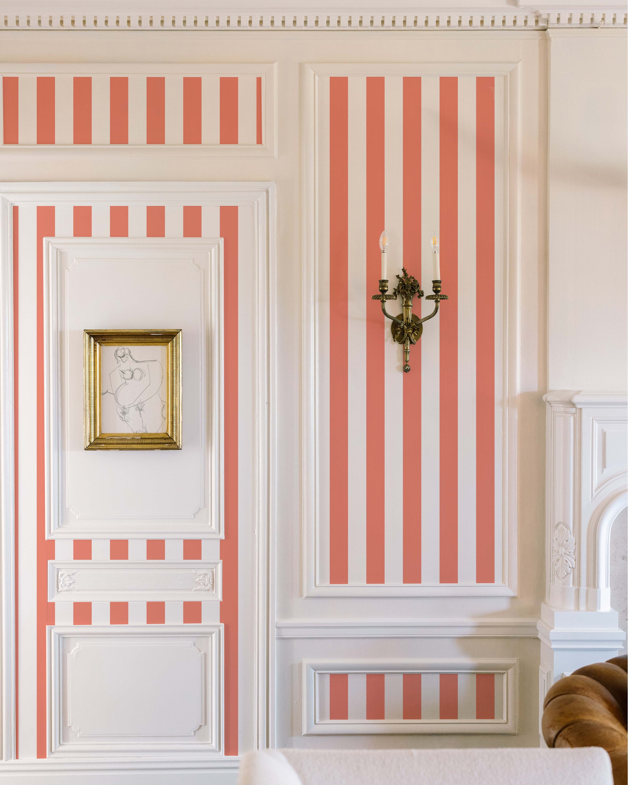 3 in Stripes Wallpaper in coral color - pattern number KK17024_Coral_KH300 - by Katie Kime in the  collection