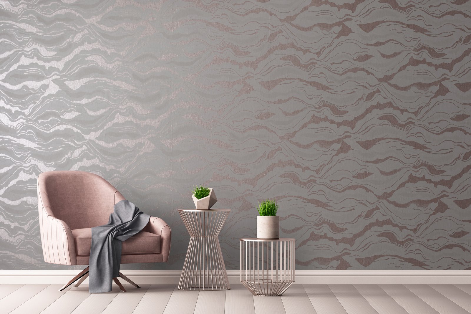 Reflection Dusty Lilac wallpaper in rose gold color - pattern number GH30025-23 - by Galerie in the Slow Living collection