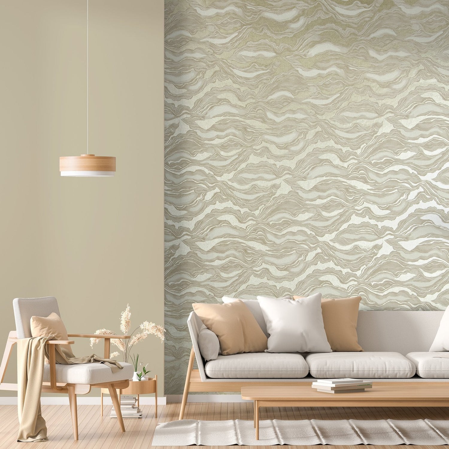 Reflection Sand Gold wallpaper in beige color - pattern number GH30026-23 - by Galerie in the Slow Living collection