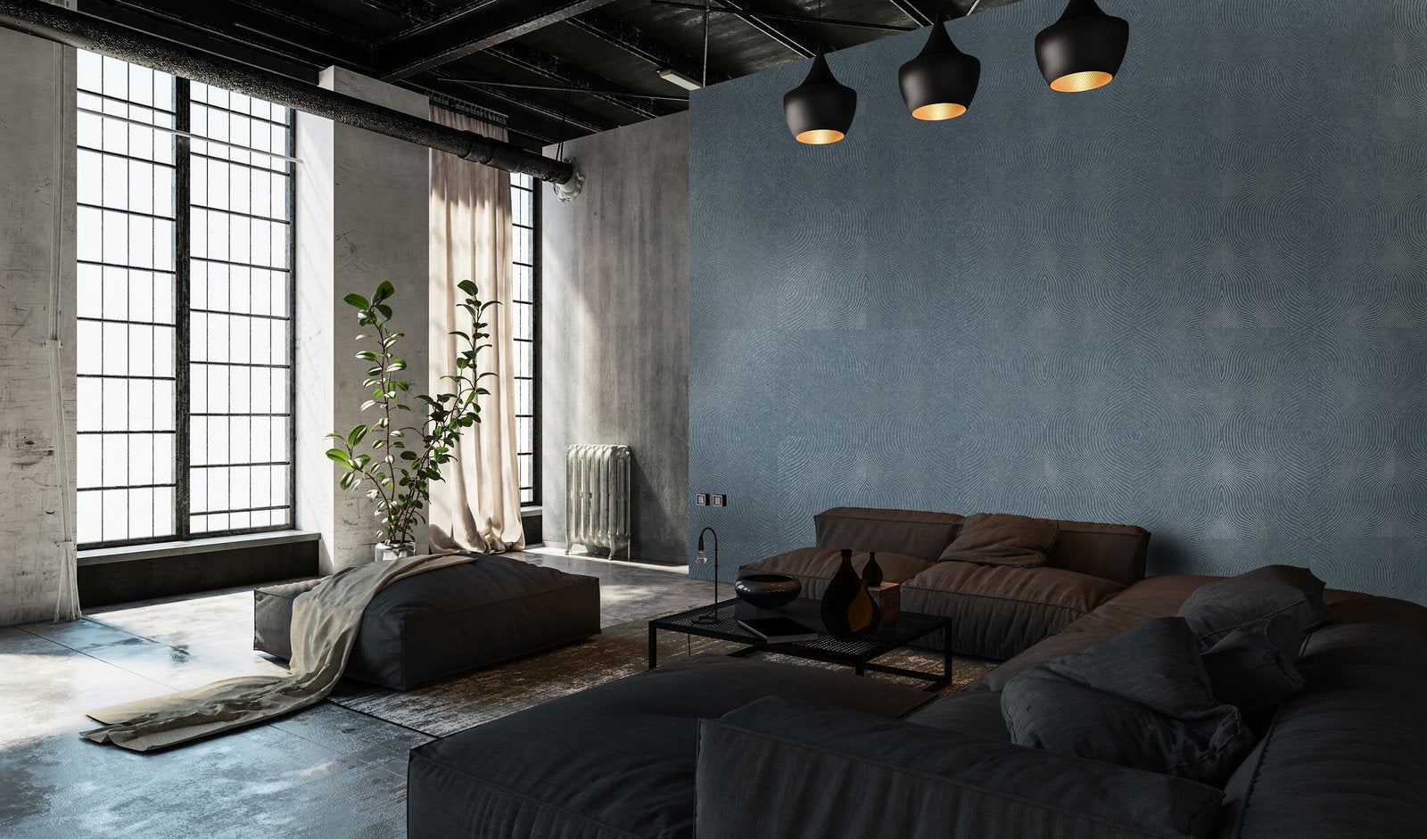 Flow Night blue wallpaper in blue color - pattern number GH30030-23 - by Galerie in the Slow Living collection