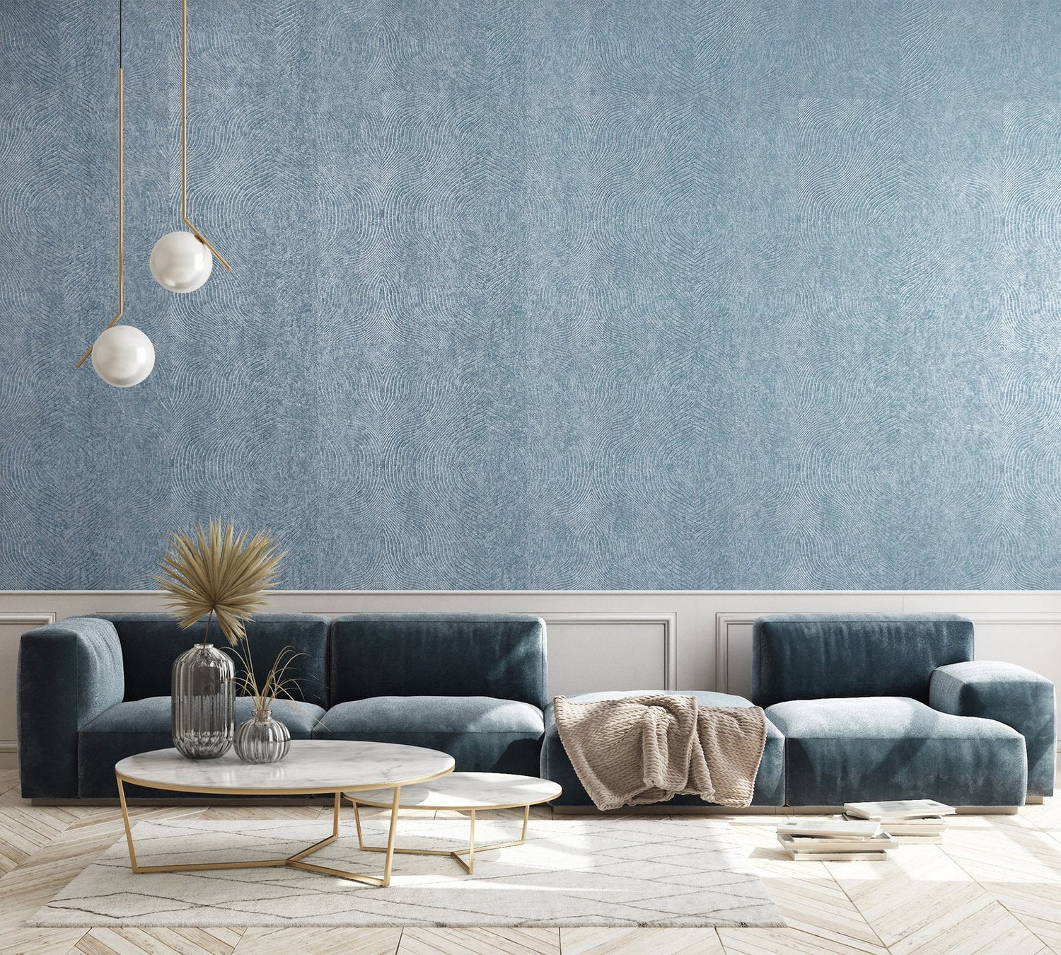Flow Windy blue wallpaper in blue color - pattern number GH30031-23 - by Galerie in the Slow Living collection