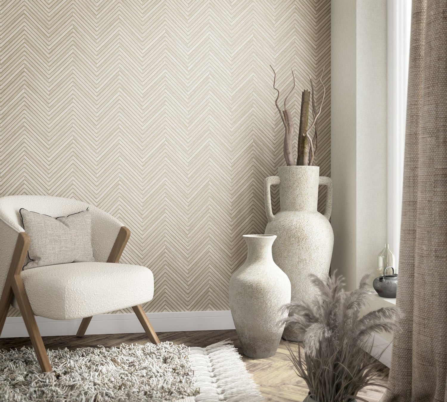 Wood optics wallpaper in beige color - pattern number 33373 - by Galerie in the The Woods and Wicker collection