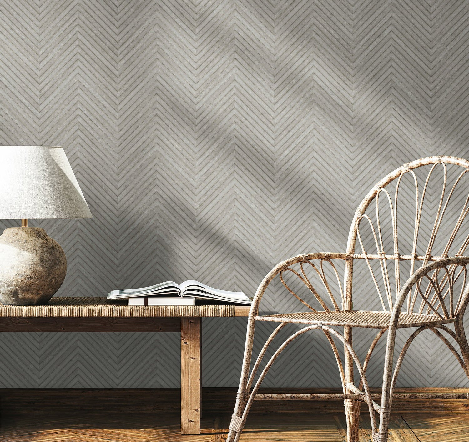 Wood optics wallpaper in silver grey color - pattern number 33374 - by Galerie in the The Woods and Wicker collection