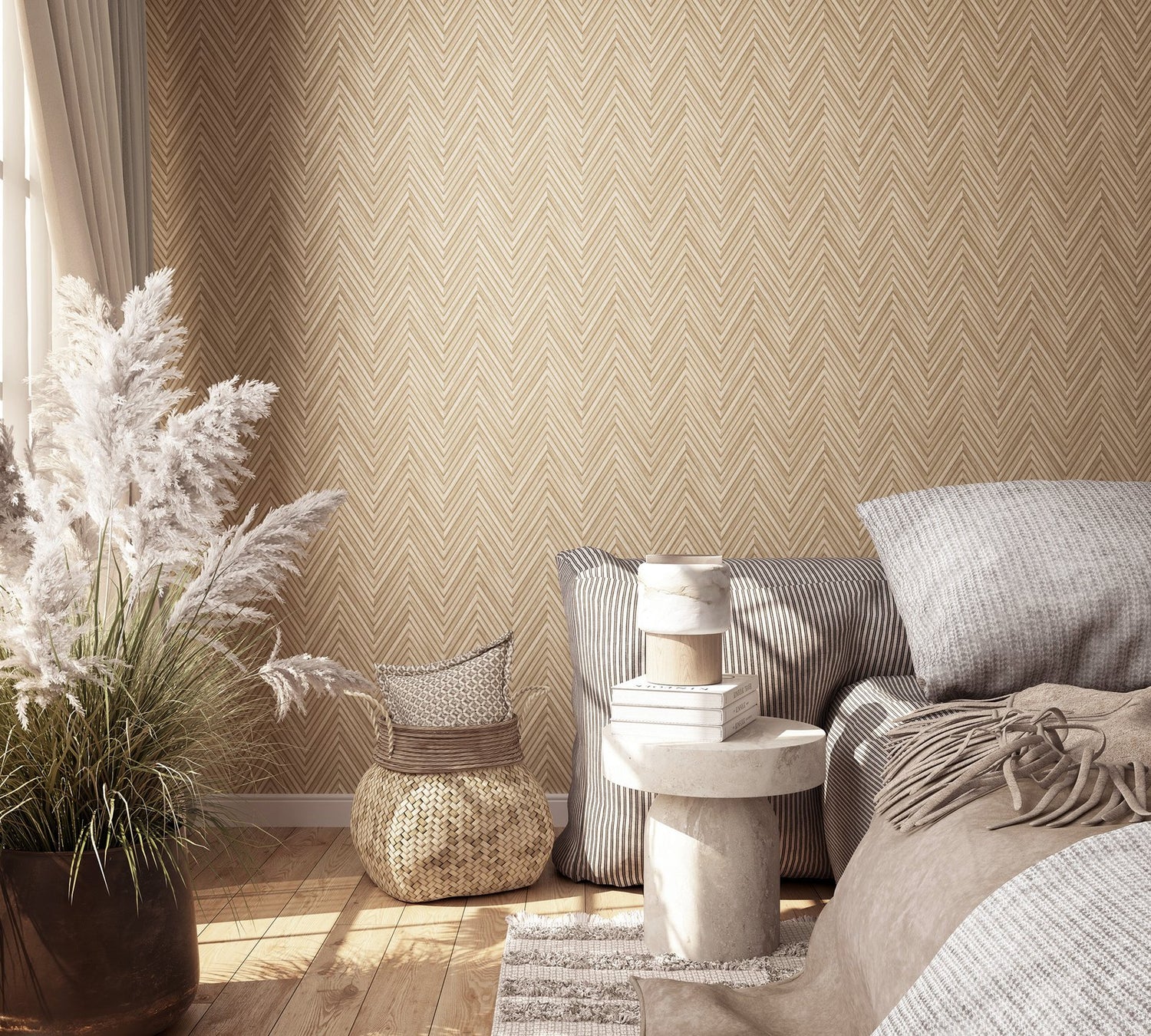 Wood optics wallpaper in beige color - pattern number 33376 - by Galerie in the The Woods and Wicker collection