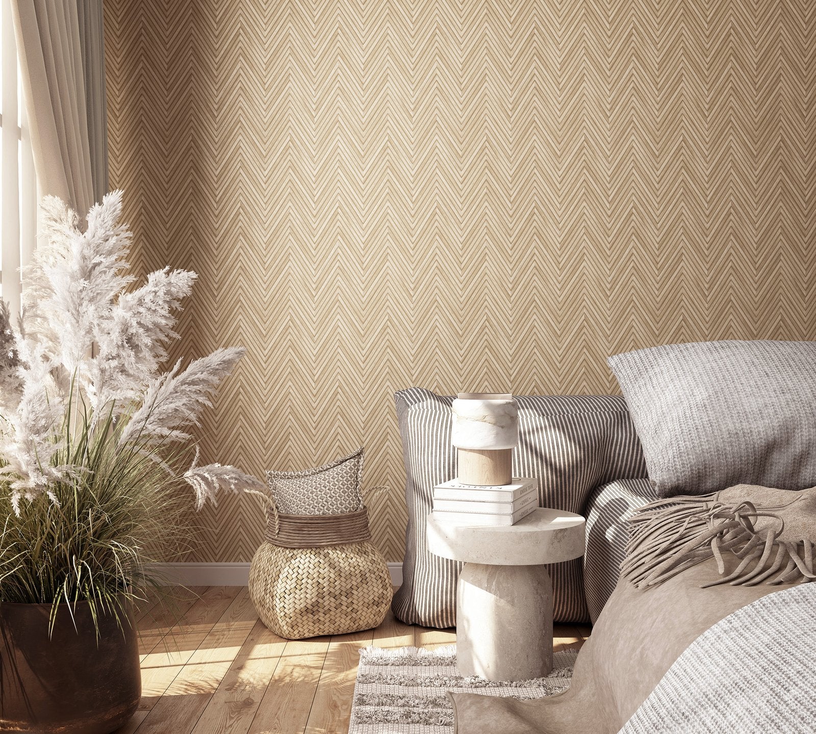 Wood optics wallpaper in beige color - pattern number 33376 - by Galerie in the The Woods and Wicker collection