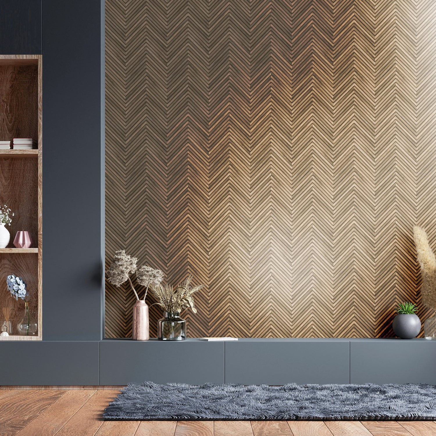 Wood optics wallpaper in bronze brown color - pattern number 33377 - by Galerie in the The Woods and Wicker collection