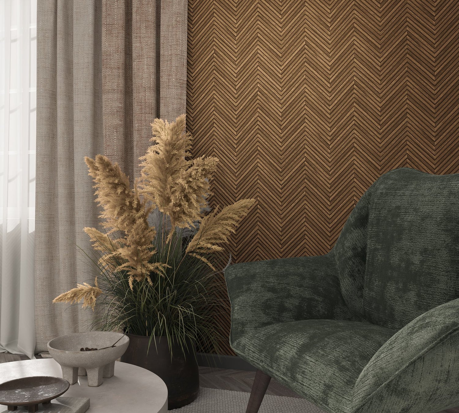 Wood optics wallpaper in bronze brown color - pattern number 33378 - by Galerie in the The Woods and Wicker collection