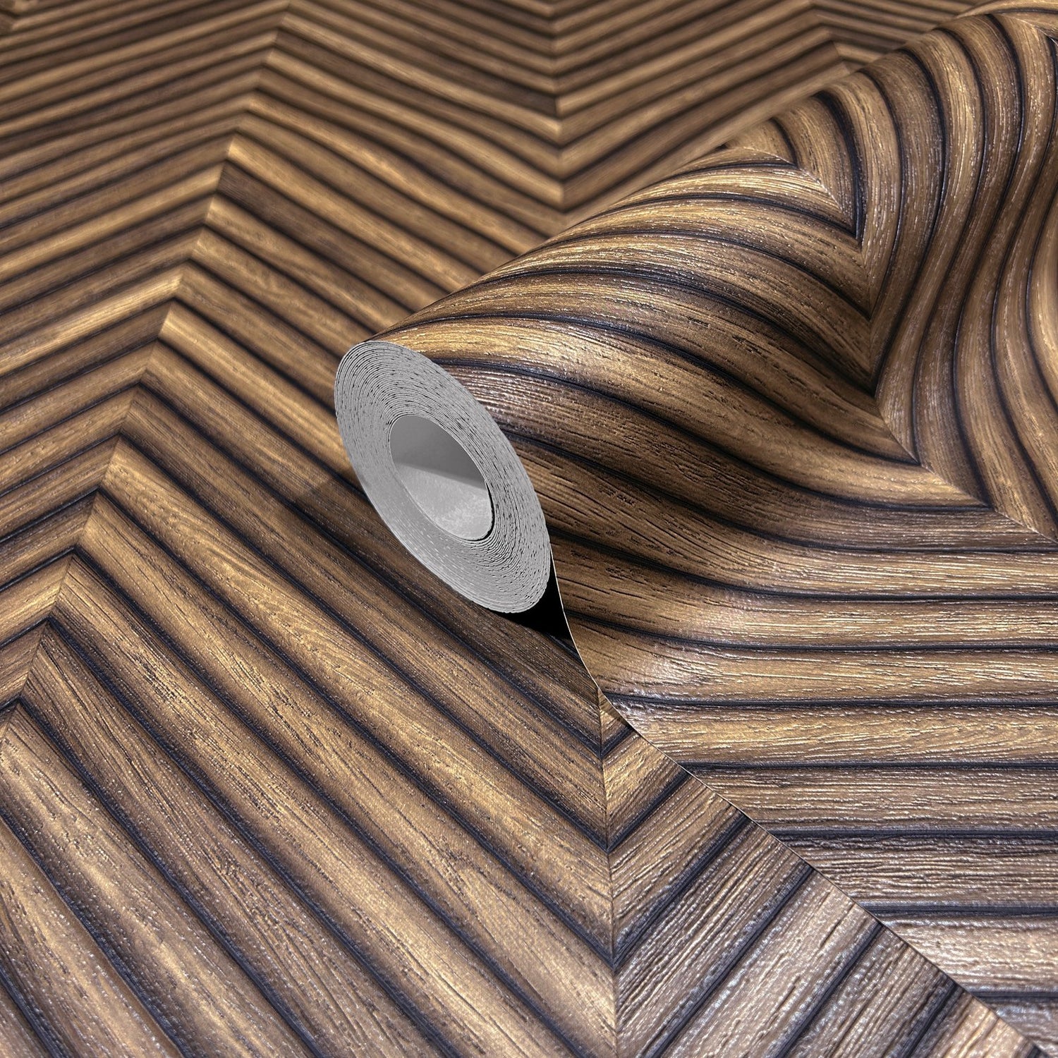 Wood optics wallpaper in bronze brown color - pattern number 33378 - by Galerie in the The Woods and Wicker collection