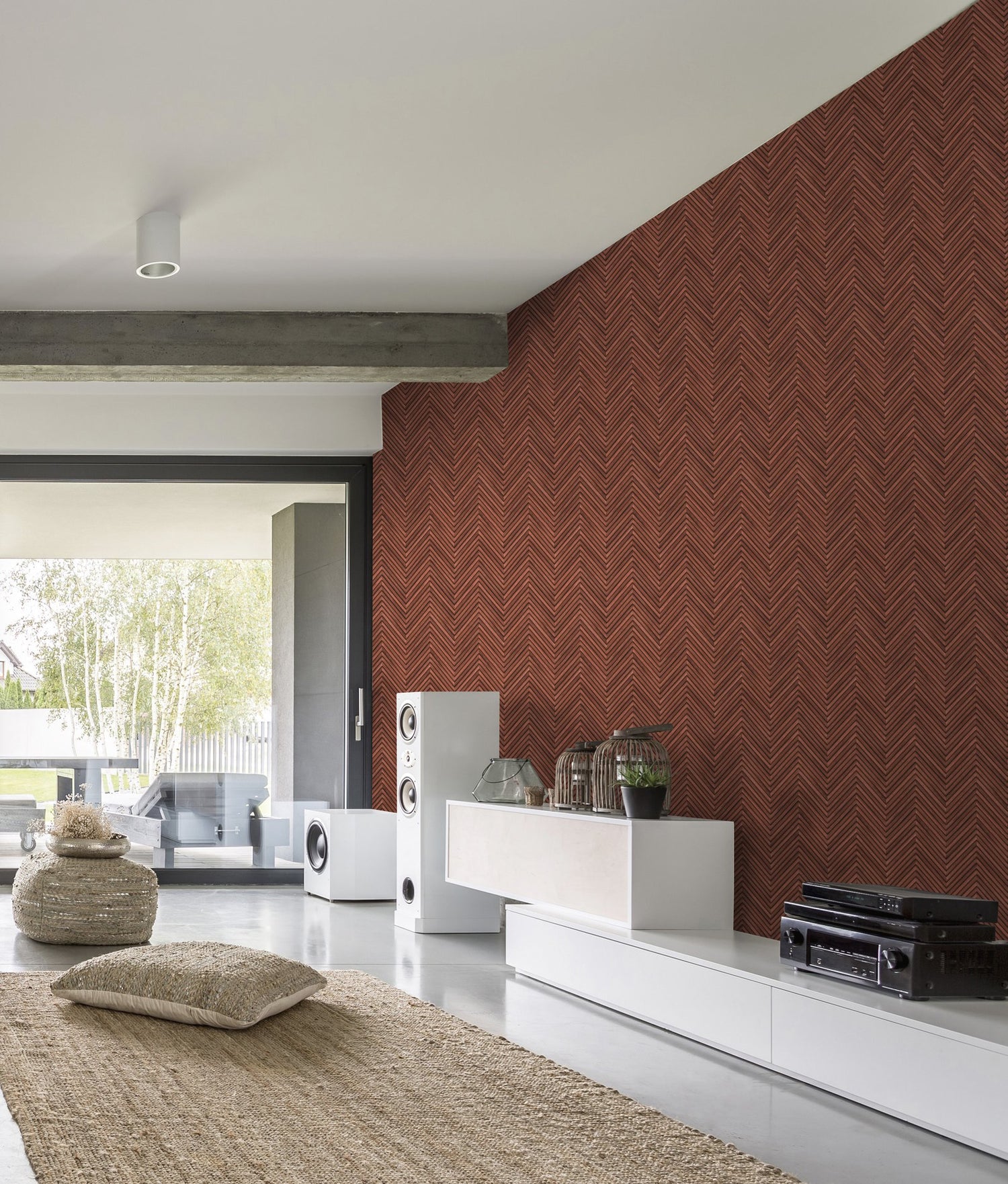 Wood optics wallpaper in red color - pattern number 33379 - by Galerie in the The Woods and Wicker collection