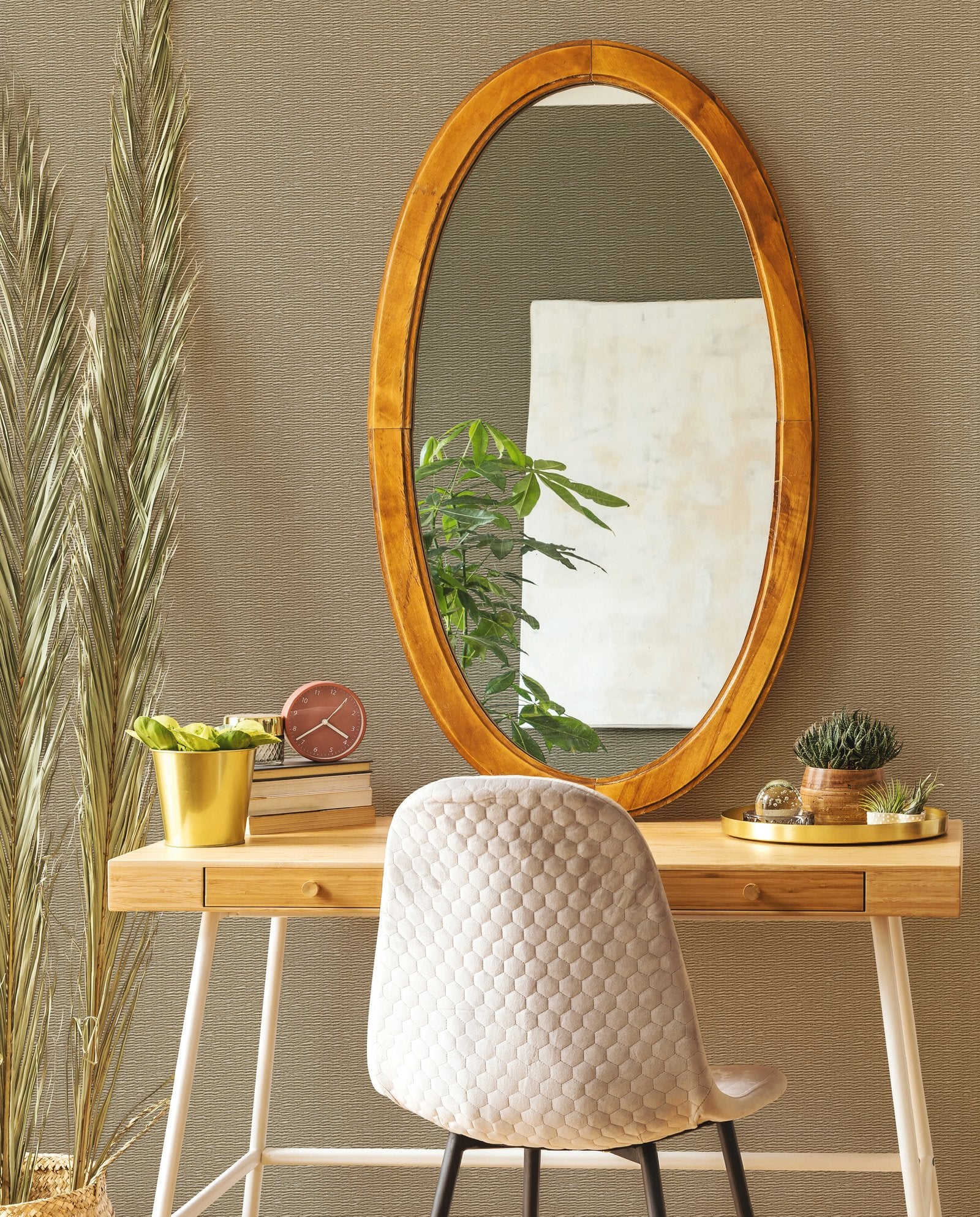 Textile optics wallpaper in beige color - pattern number 33384 - by Galerie in the The Woods and Wicker collection