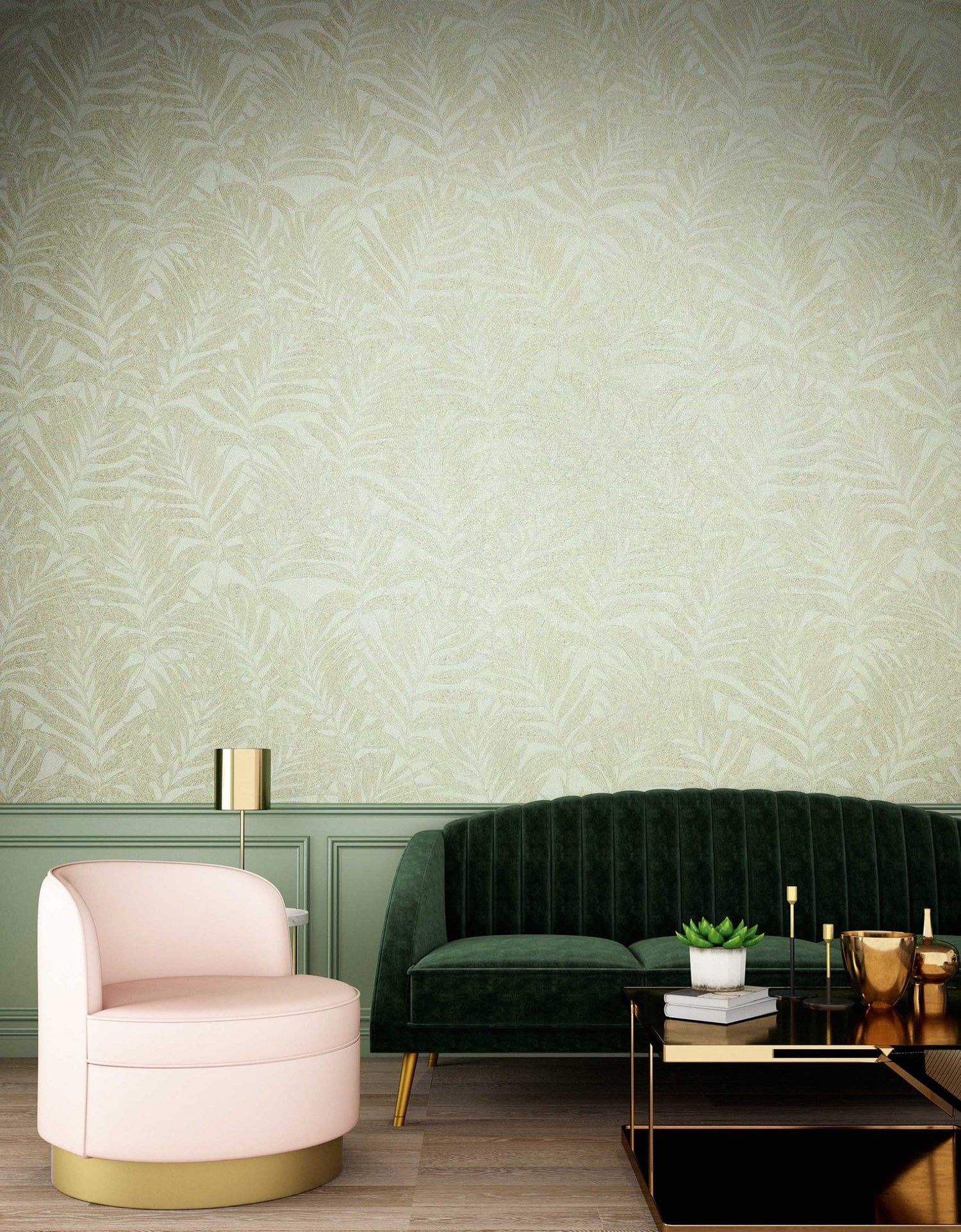 Botanical wallpaper in green color - pattern number 34003 - by Galerie in the Hotel collection