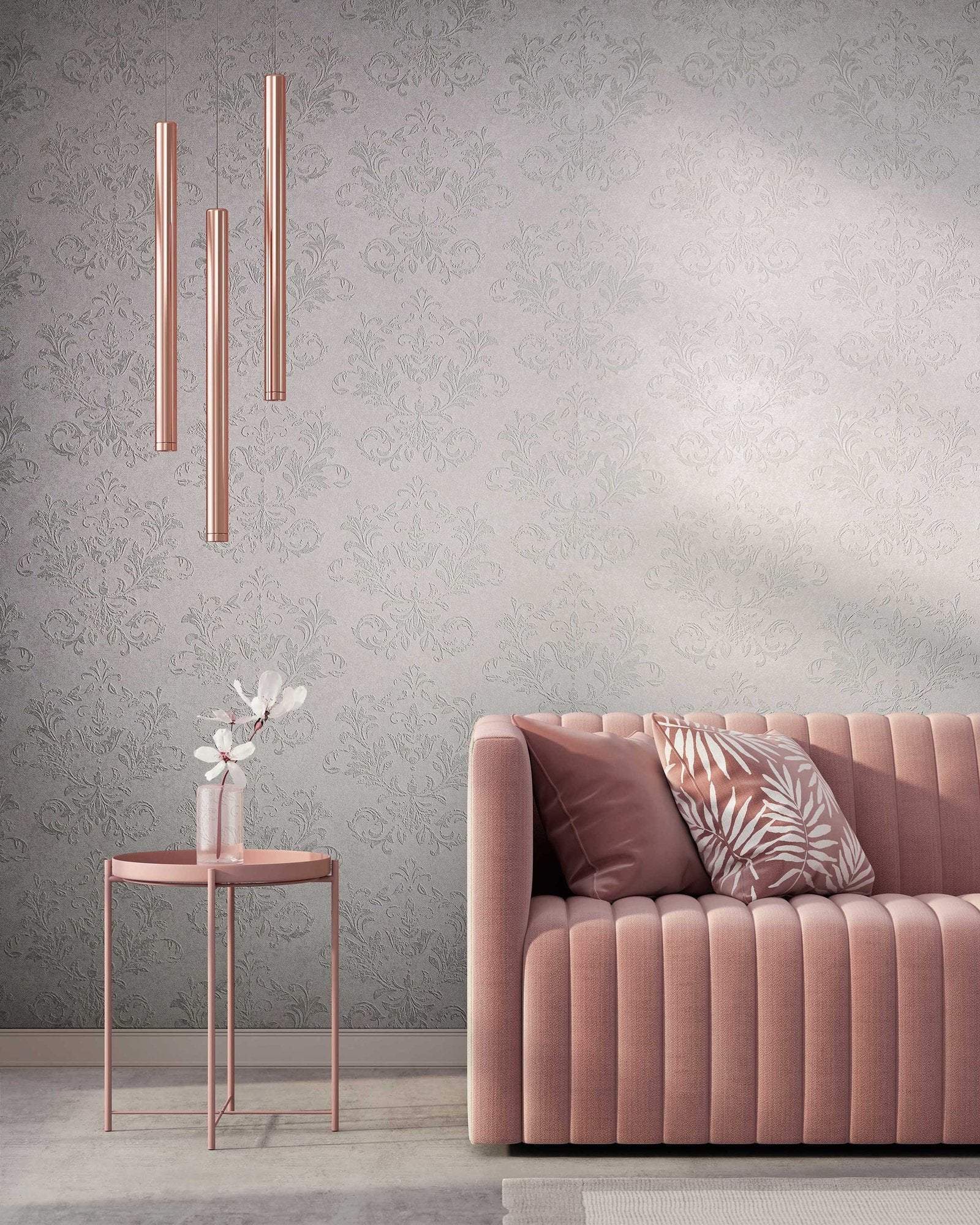 Damask wallpaper in pink color - pattern number 34013 - by Galerie in the Hotel collection