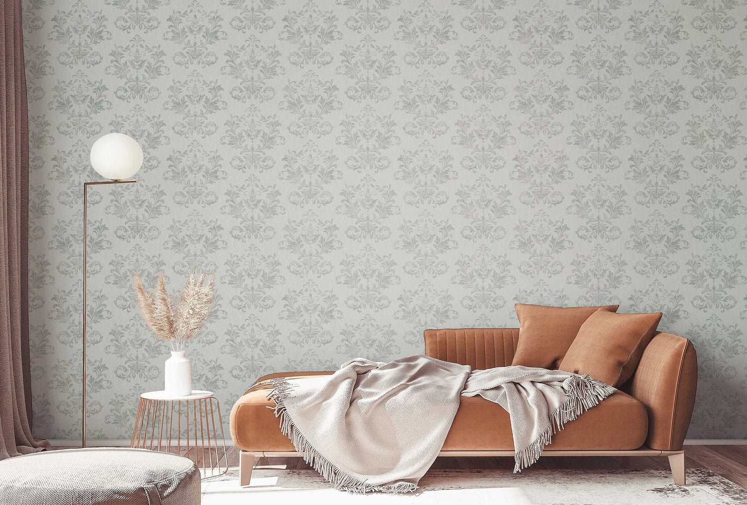 Damask wallpaper in silver grey color - pattern number 34014 - by Galerie in the Hotel collection