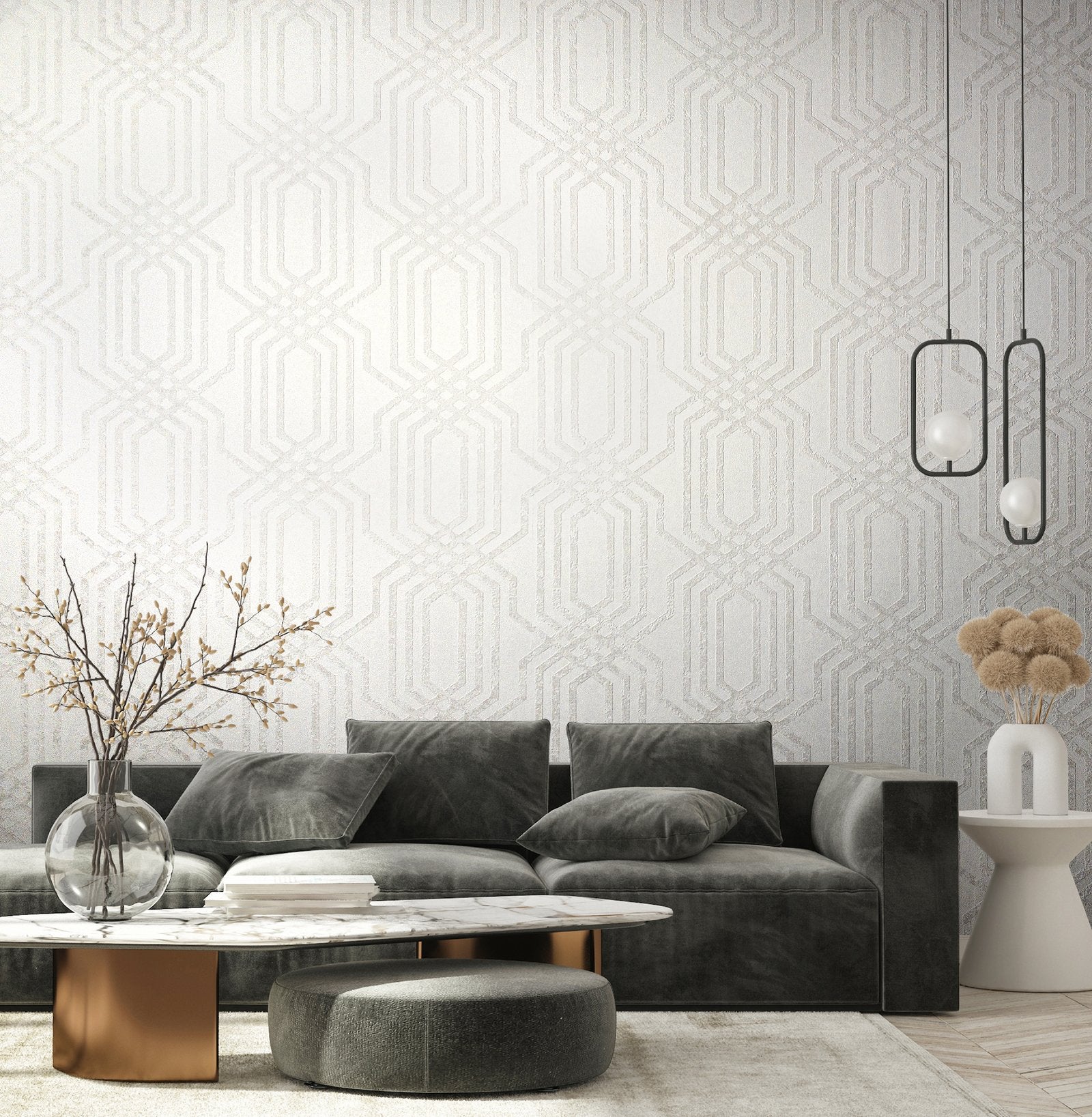 Geo wallpaper in white color - pattern number 34041 - by Galerie in the Hotel collection