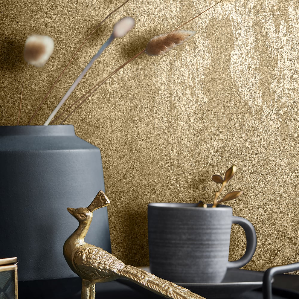 Structure Wallpaper in gold color - pattern number 34280 - by Galerie in the City Romance collection