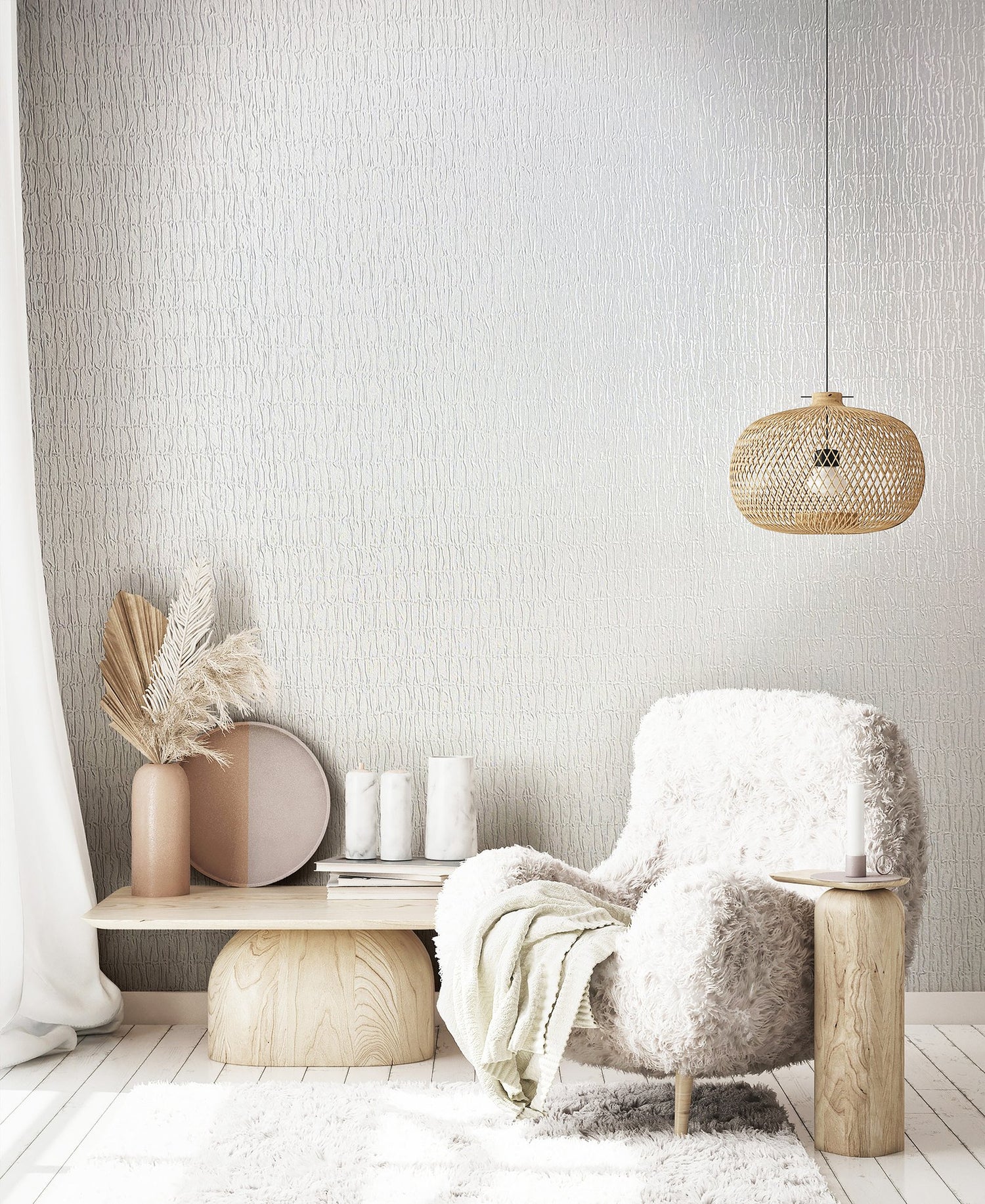 Ruche Silk wallpaper in white color - pattern number 34501 - by Galerie in the Kumano collection