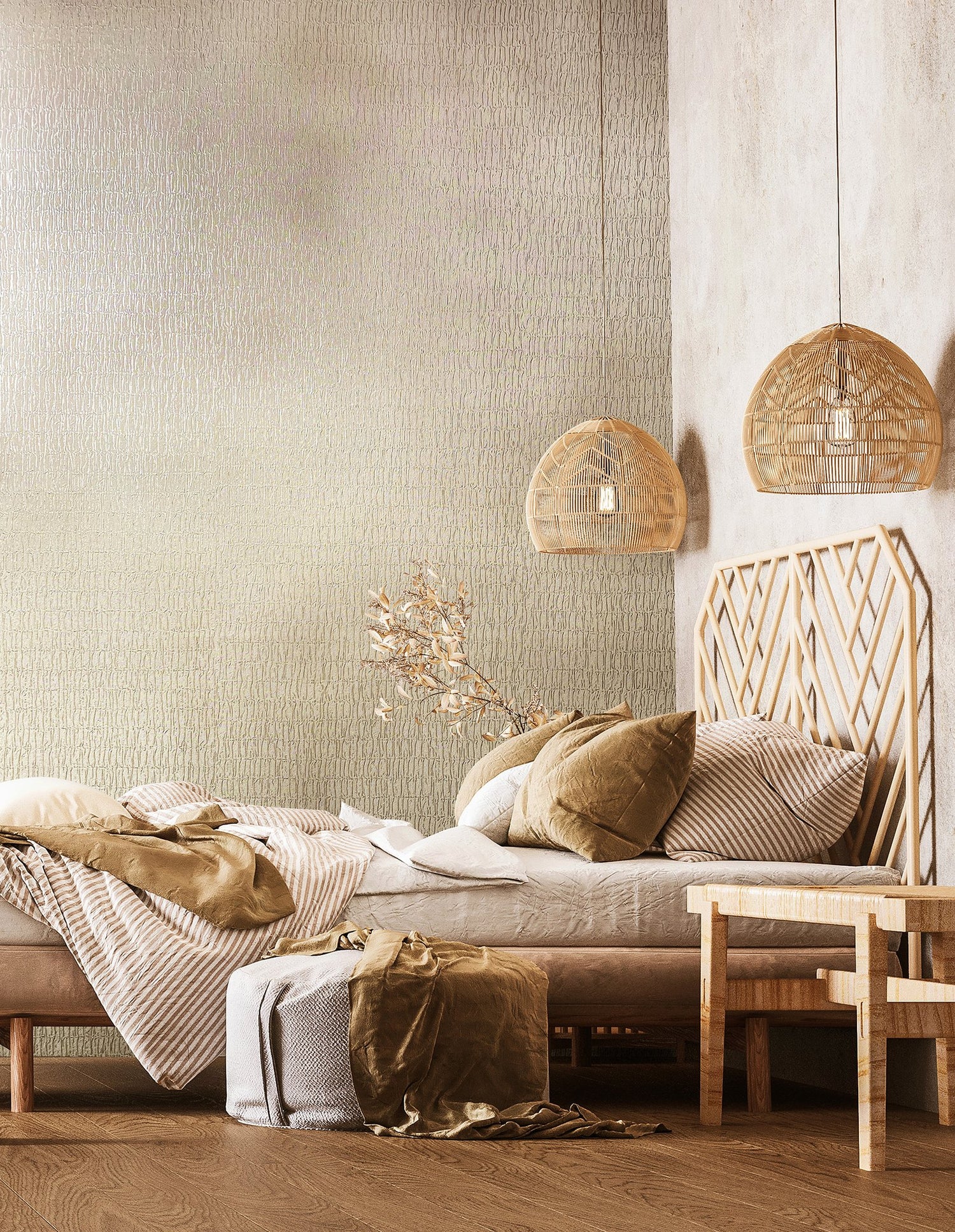Ruche Silk wallpaper in beige color - pattern number 34502 - by Galerie in the Kumano collection