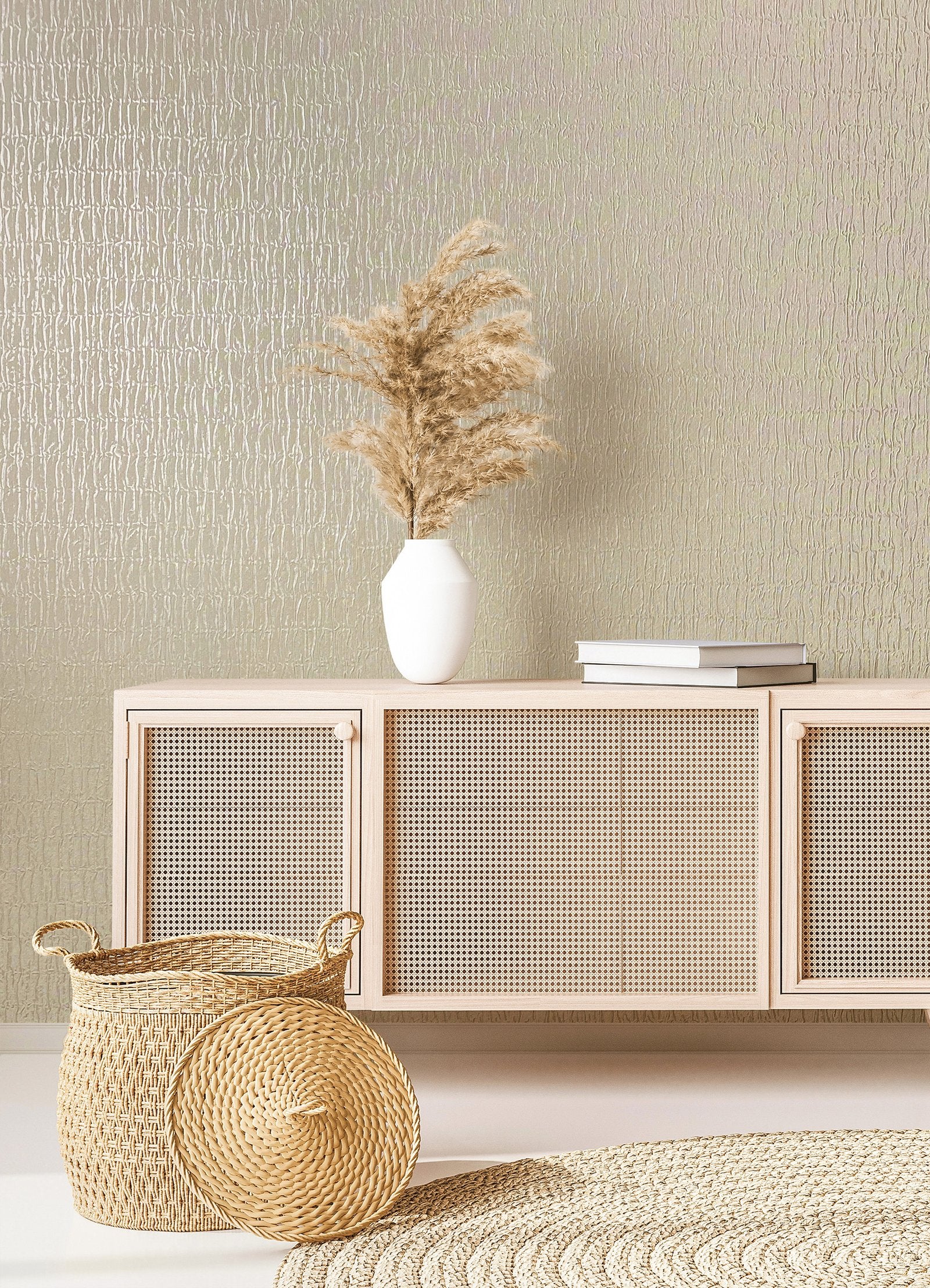 Ruche Silk wallpaper in beige color - pattern number 34502 - by Galerie in the Kumano collection