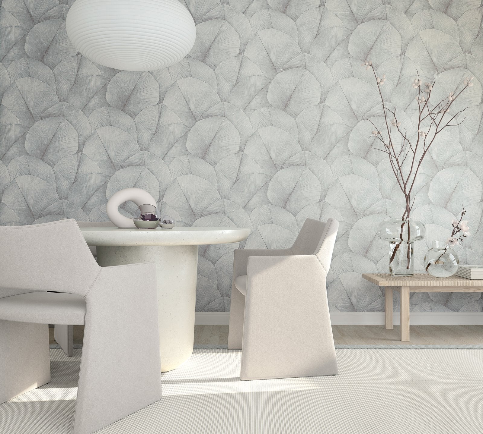 Palm Leaf wallpaper in silver grey color - pattern number 34512 - by Galerie in the Kumano collection