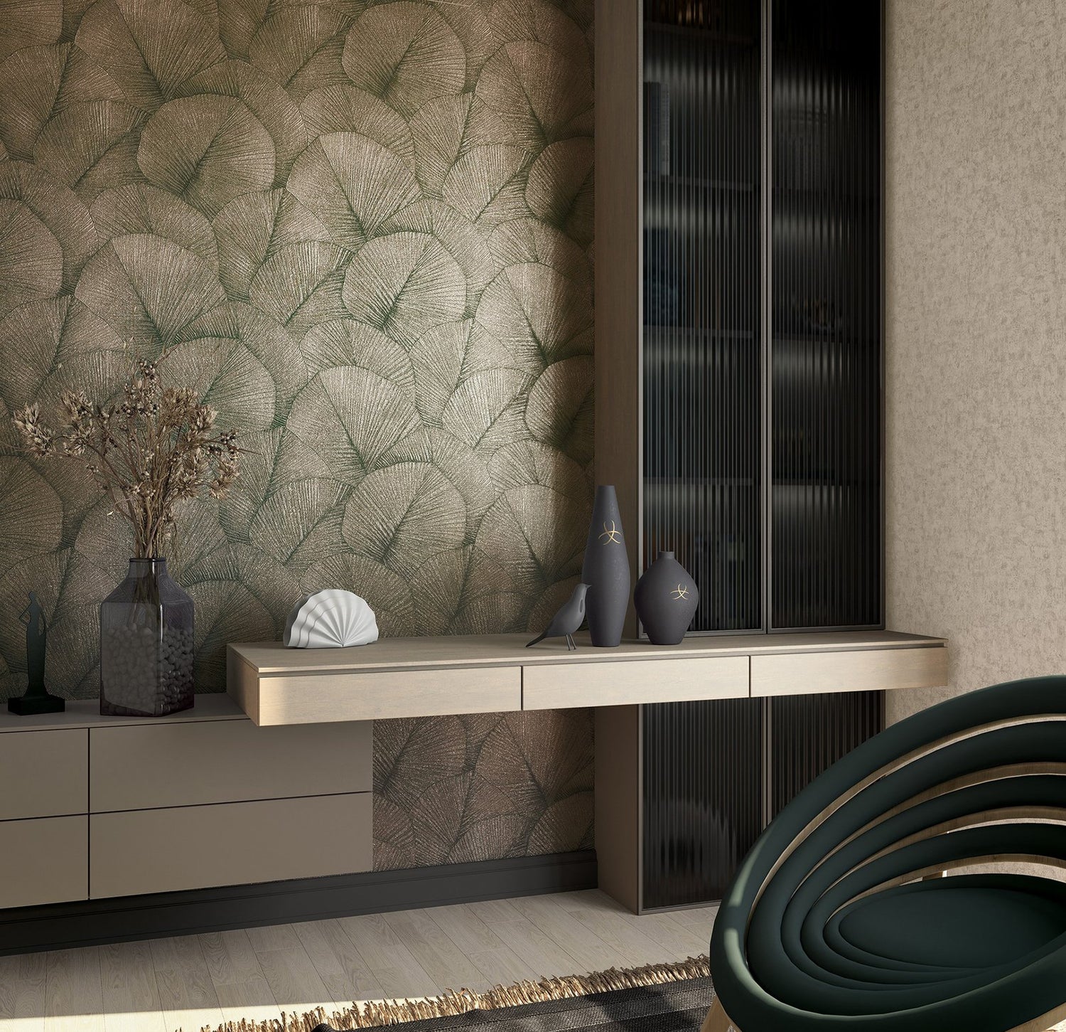 Palm Leaf wallpaper in bronze brown color - pattern number 34513 - by Galerie in the Kumano collection