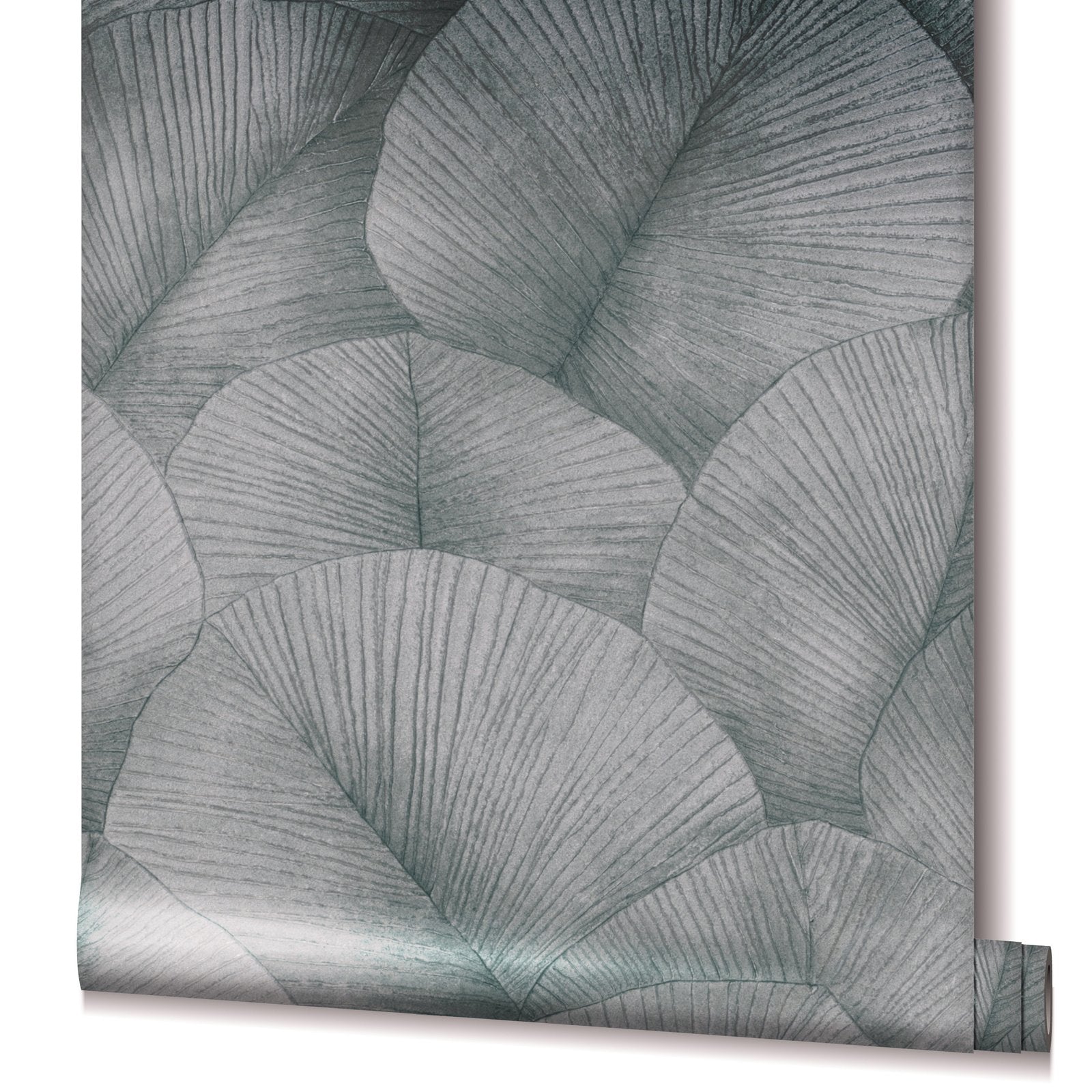Palm Leaf wallpaper in silver grey color - pattern number 34514 - by Galerie in the Kumano collection