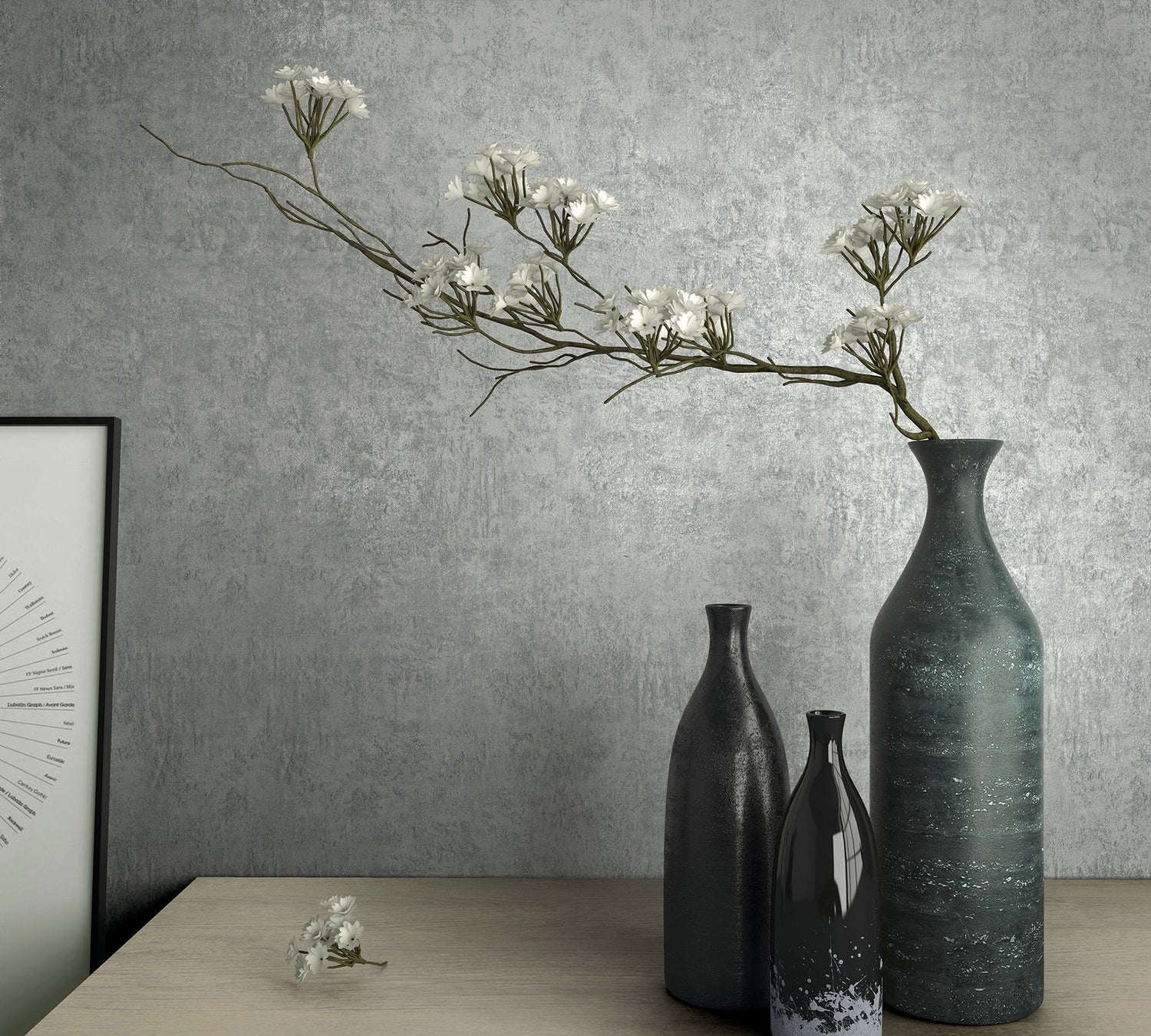 Plaster wallpaper in silver grey color - pattern number 34523 - by Galerie in the Kumano collection