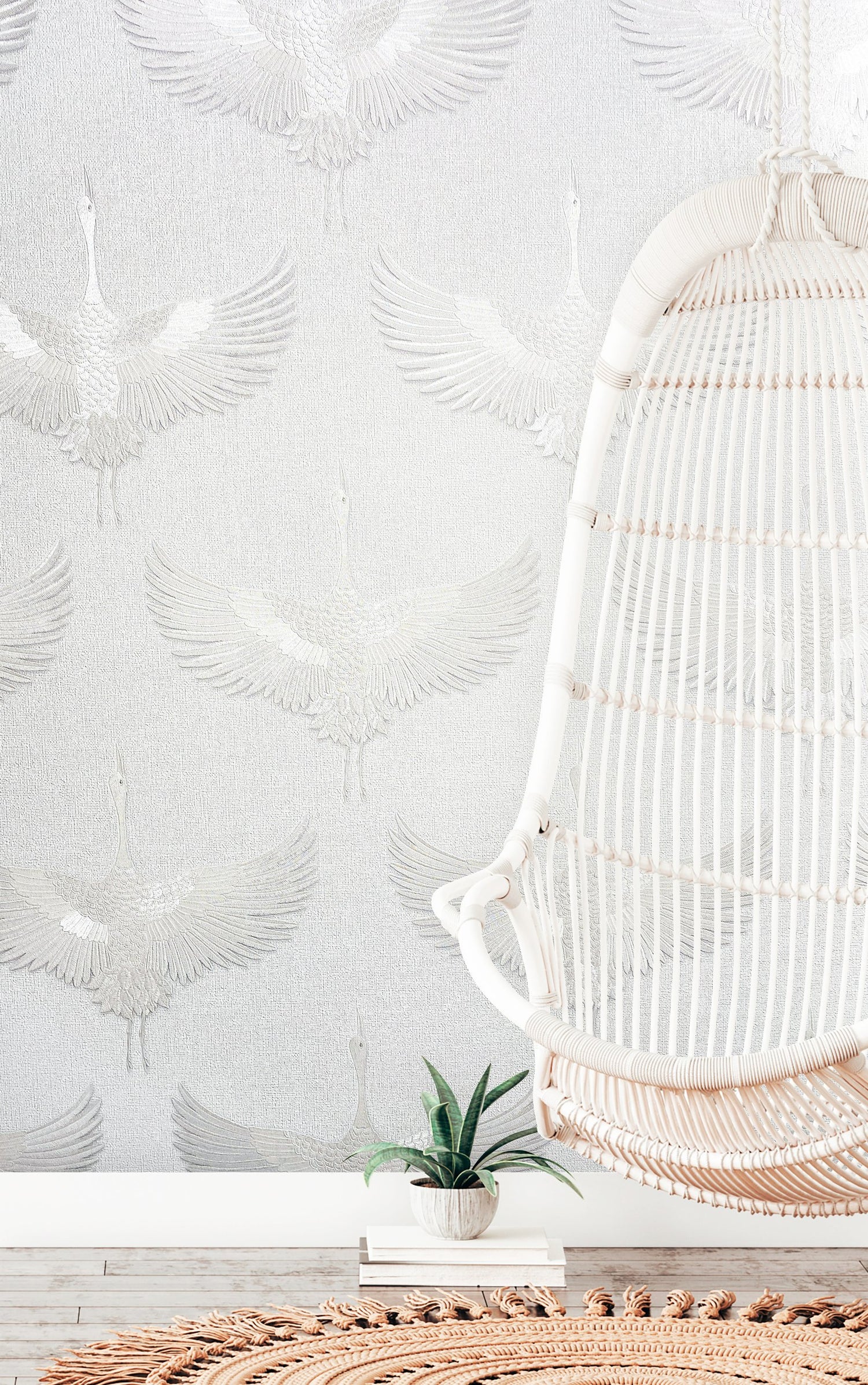 Stork wallpaper in white color - pattern number 34528 - by Galerie in the Kumano collection