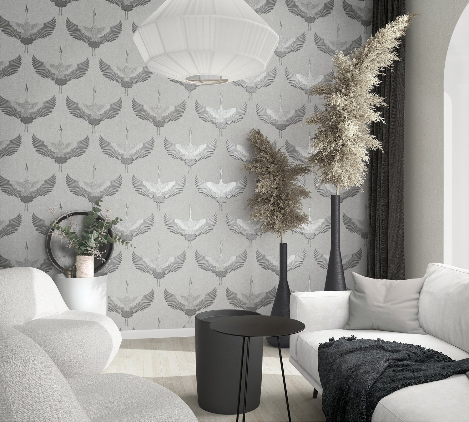 Stork wallpaper in silver grey color - pattern number 34530 - by Galerie in the Kumano collection