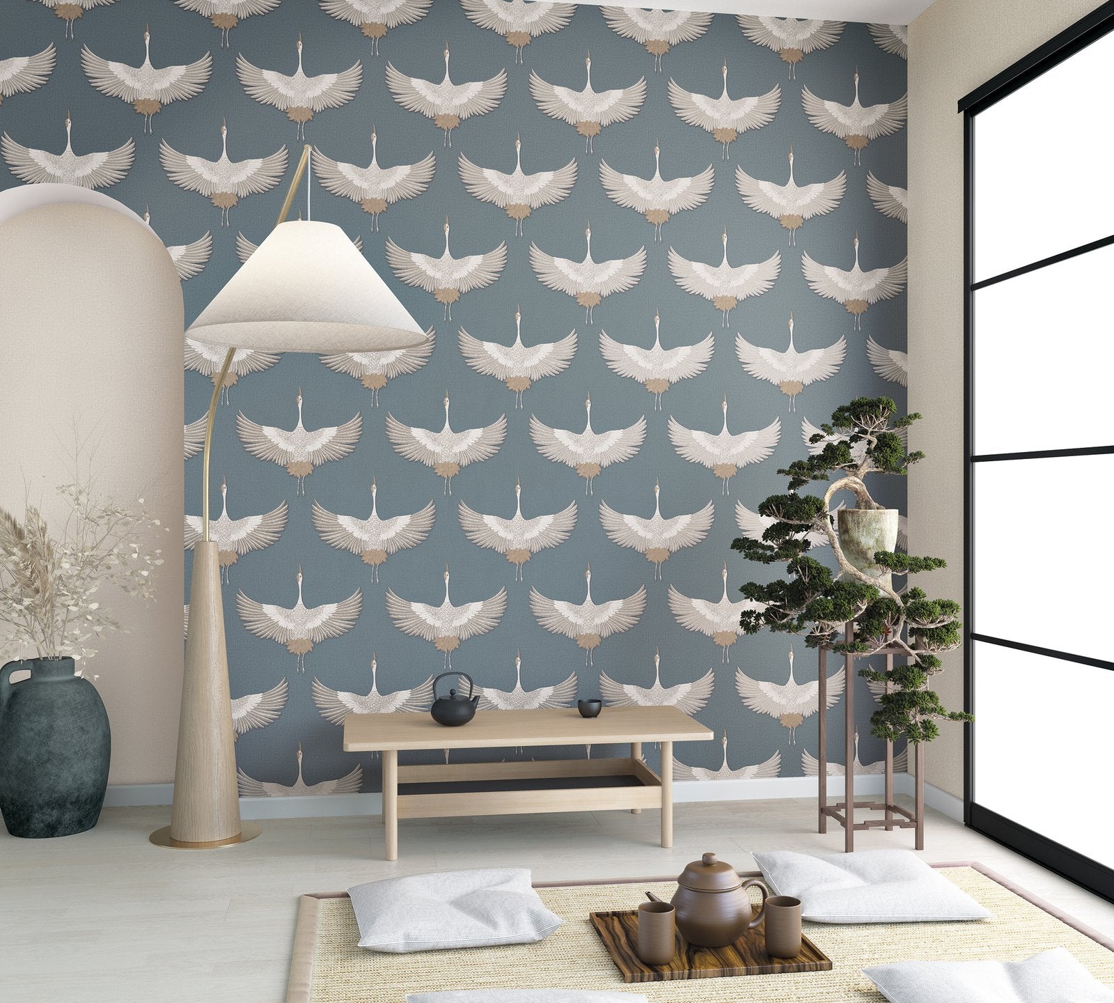 Stork wallpaper in blue color - pattern number 34531 - by Galerie in the Kumano collection