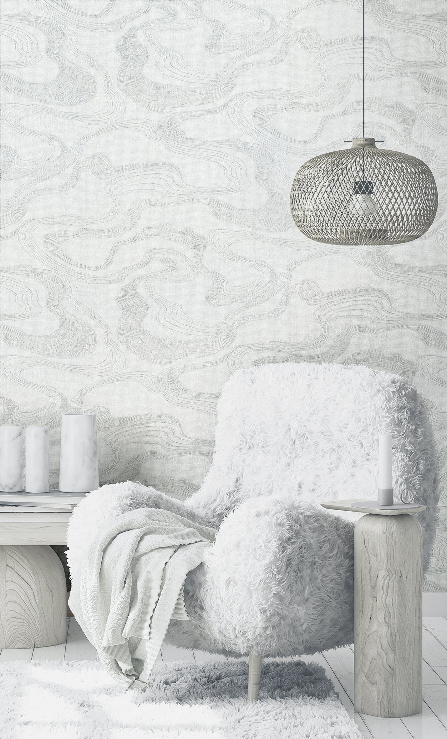 Flow wallpaper in white color - pattern number 34534 - by Galerie in the Kumano collection