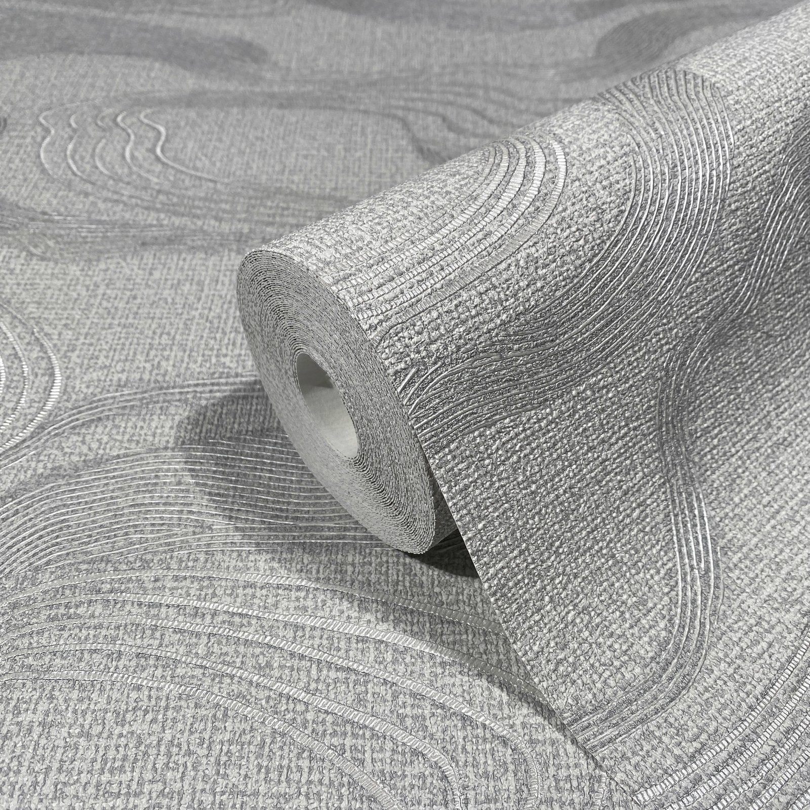 Flow wallpaper in silver grey color - pattern number 34536 - by Galerie in the Kumano collection
