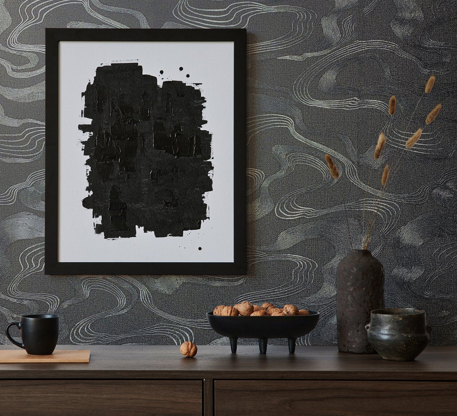 Flow wallpaper in black color - pattern number 34537 - by Galerie in the Kumano collection