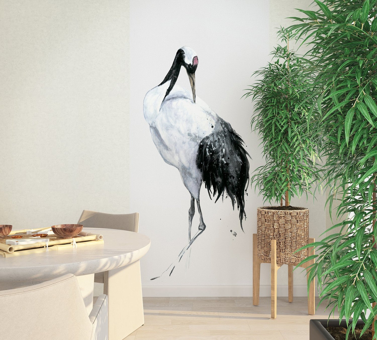Painted Crane Mural mural in white color - pattern number 34594 - by Galerie in the Kumano collection