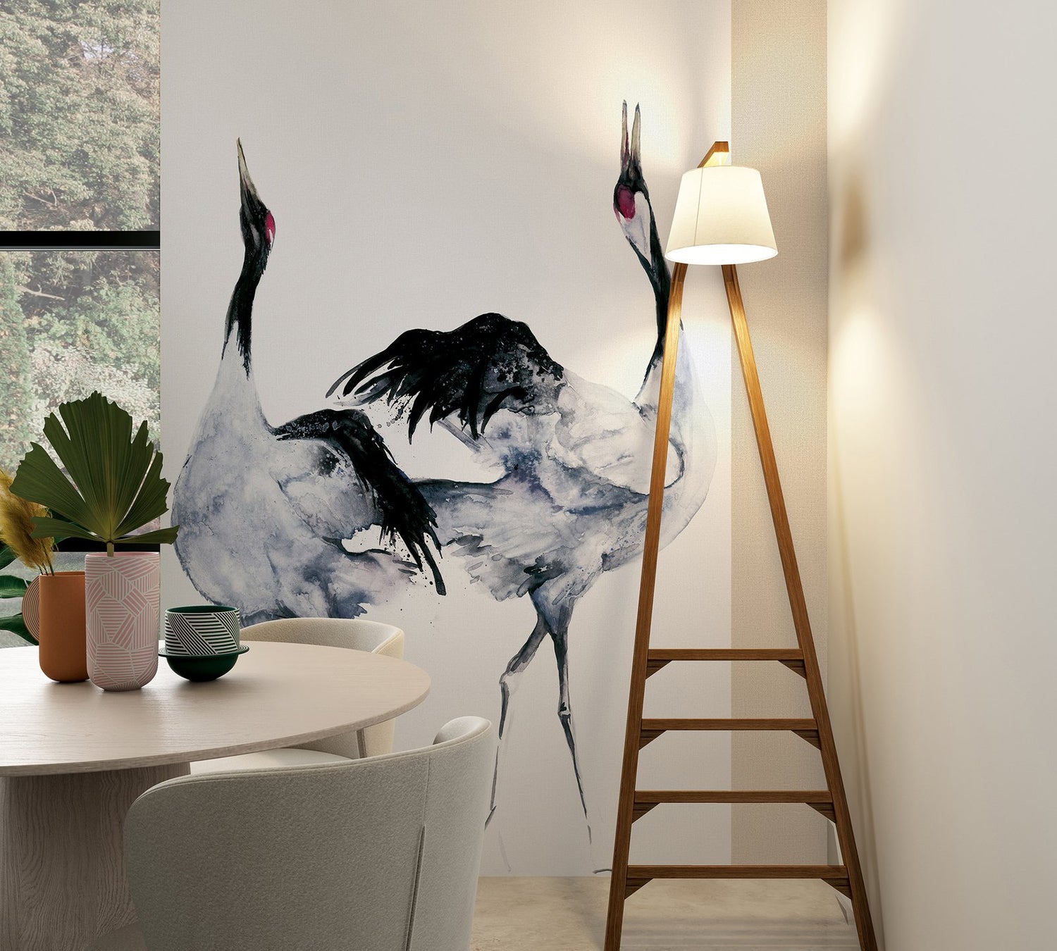 Painted Crane Mural mural in white color - pattern number 34595 - by Galerie in the Kumano collection