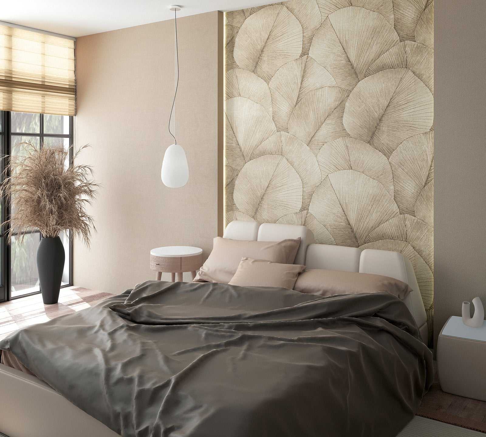 Repeatable Palm Leaf Mural mural in beige color - pattern number 34597 - by Galerie in the Kumano collection