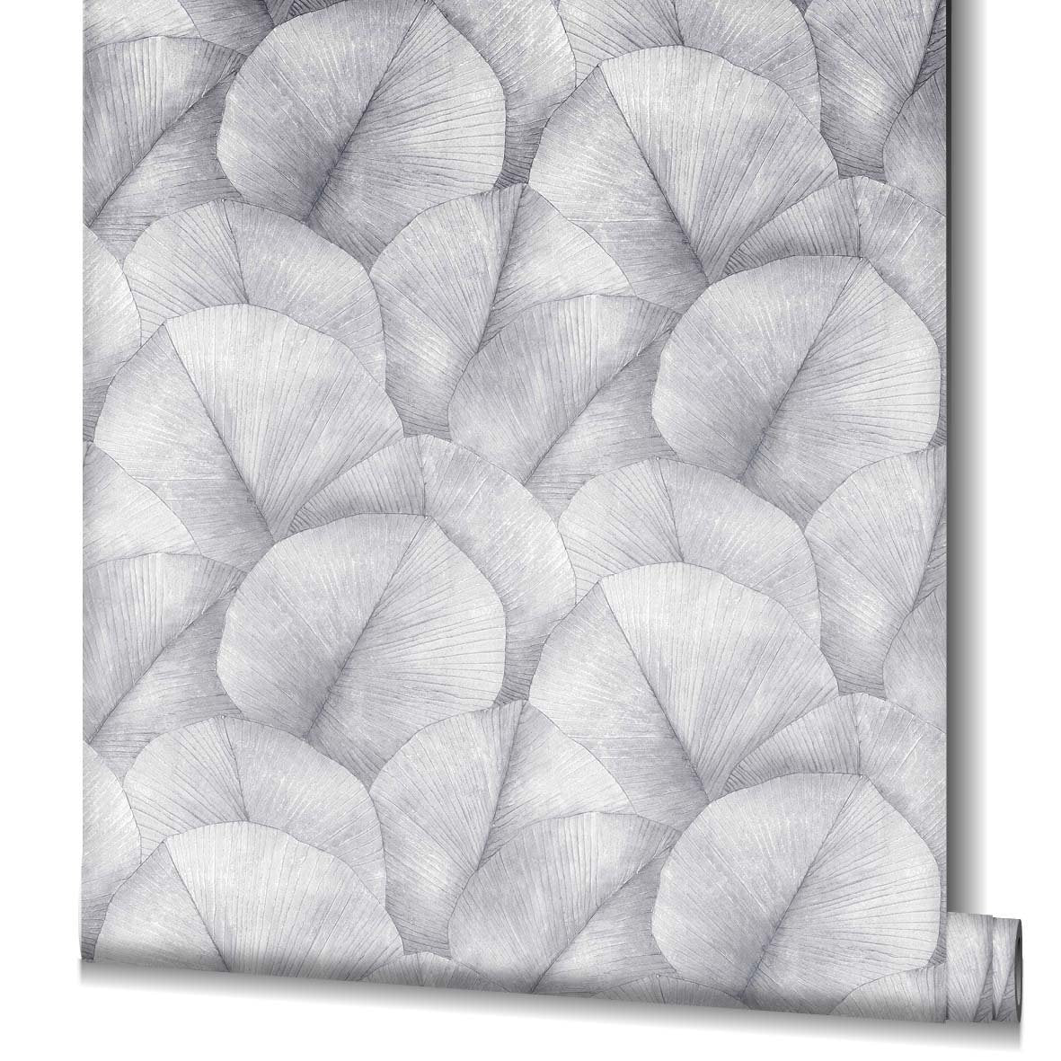 Repeatable Palm Leaf Mural mural in silver grey color - pattern number 34598 - by Galerie in the Kumano collection
