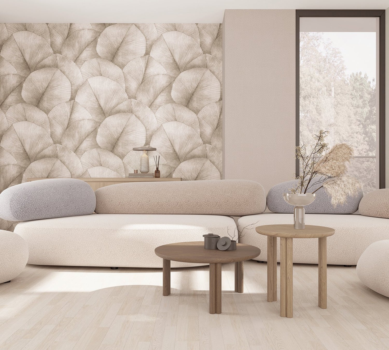 Repeatable Palm Leaf Mural mural in beige color - pattern number 34599 - by Galerie in the Kumano collection