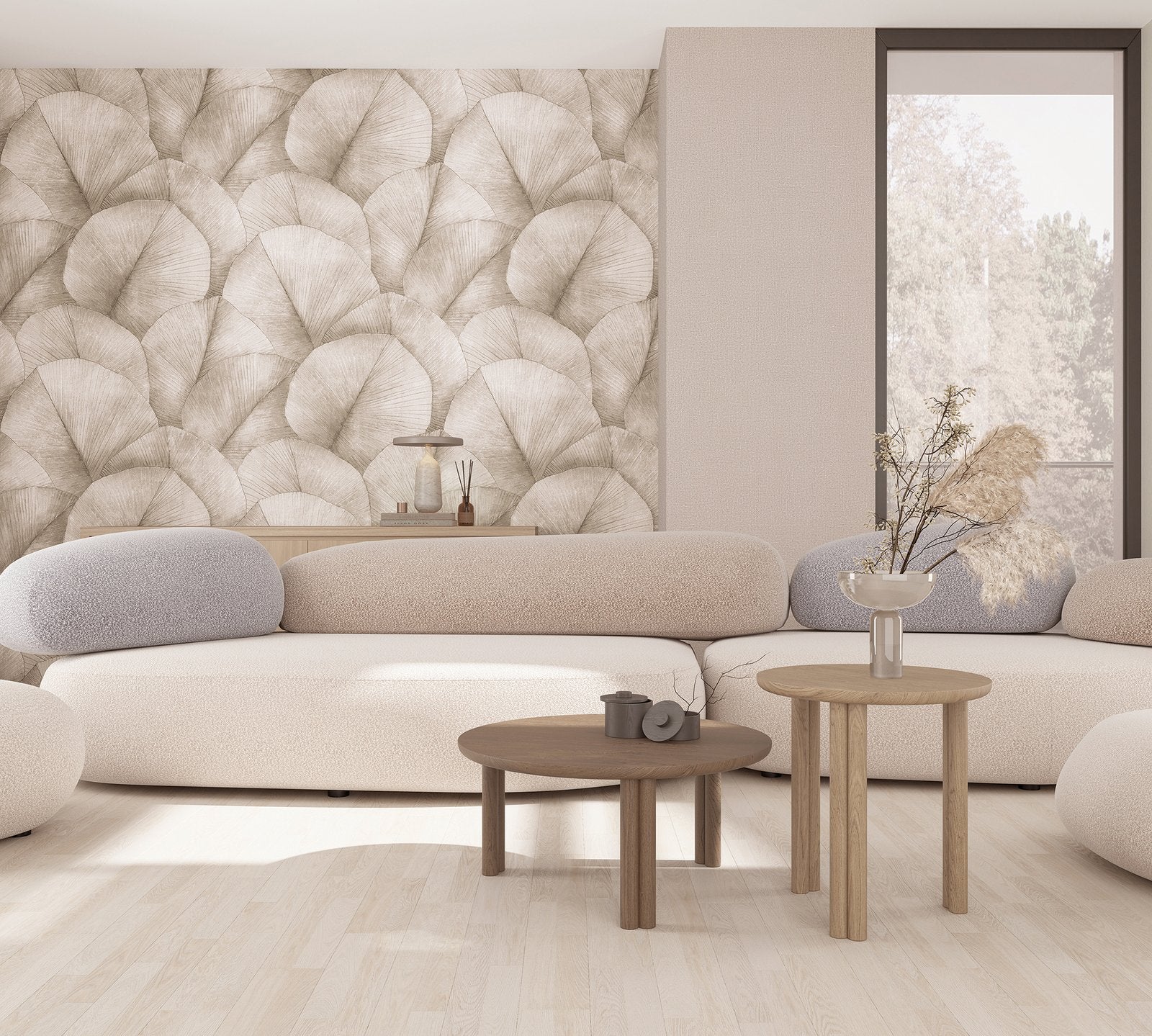 Repeatable Palm Leaf Mural mural in beige color - pattern number 34599 - by Galerie in the Kumano collection