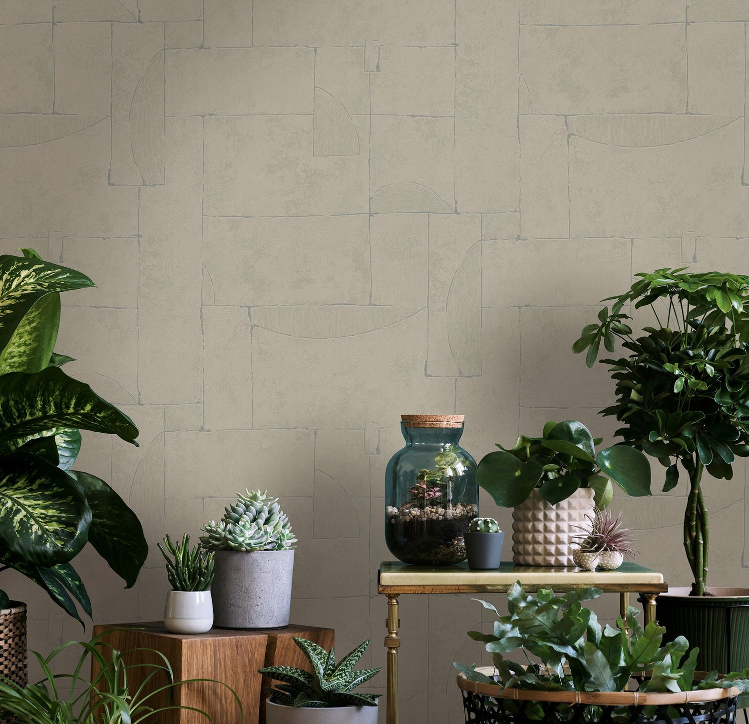 Graphic wallpaper in beige color - pattern number TR34601 - by Galerie in the Terra collection