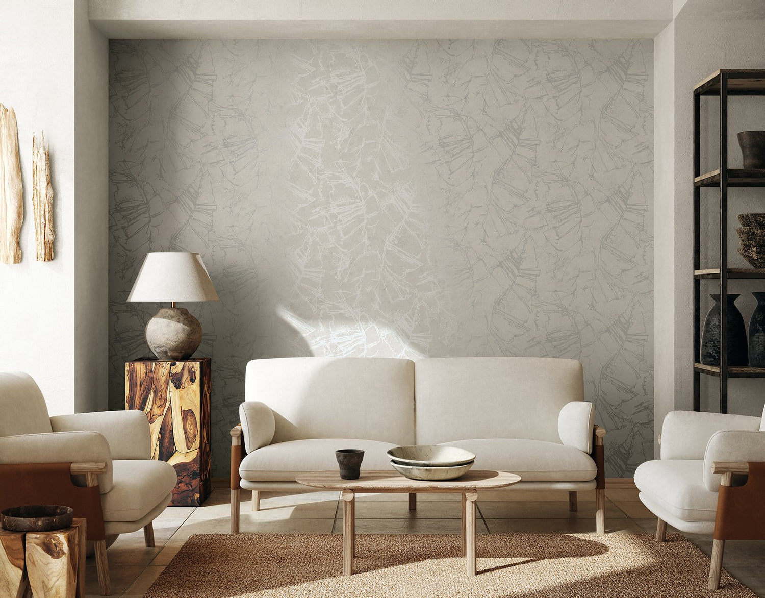 Graphic wallpaper in beige color - pattern number TR34614 - by Galerie in the Terra collection