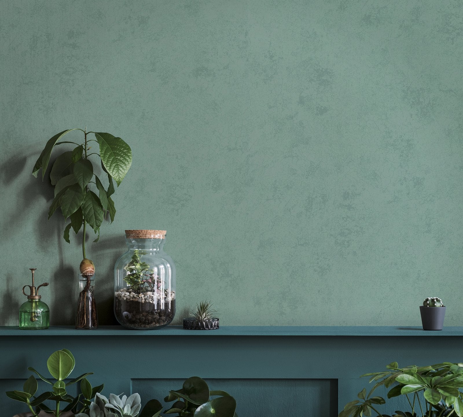 Plaster Effect wallpaper in green color - pattern number TR34618 - by Galerie in the Terra collection