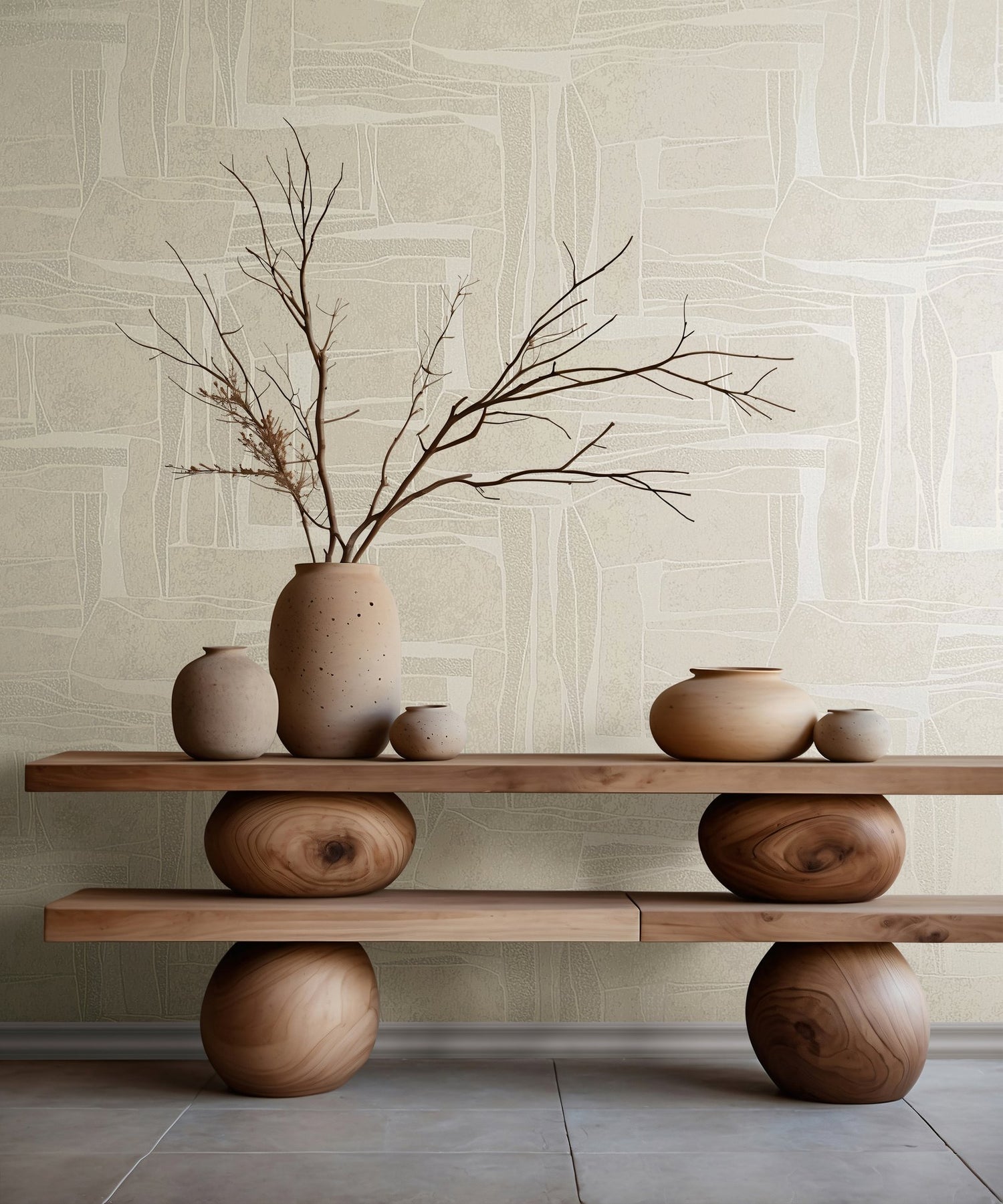 Graphic wallpaper in beige color - pattern number TR34646 - by Galerie in the Terra collection