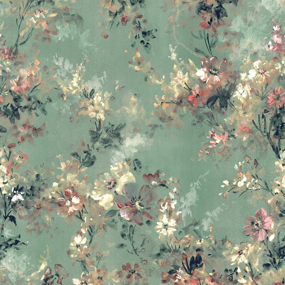 Floral 4 Panel Mural in green color - pattern number 35096 - by Galerie in the City Romance collection