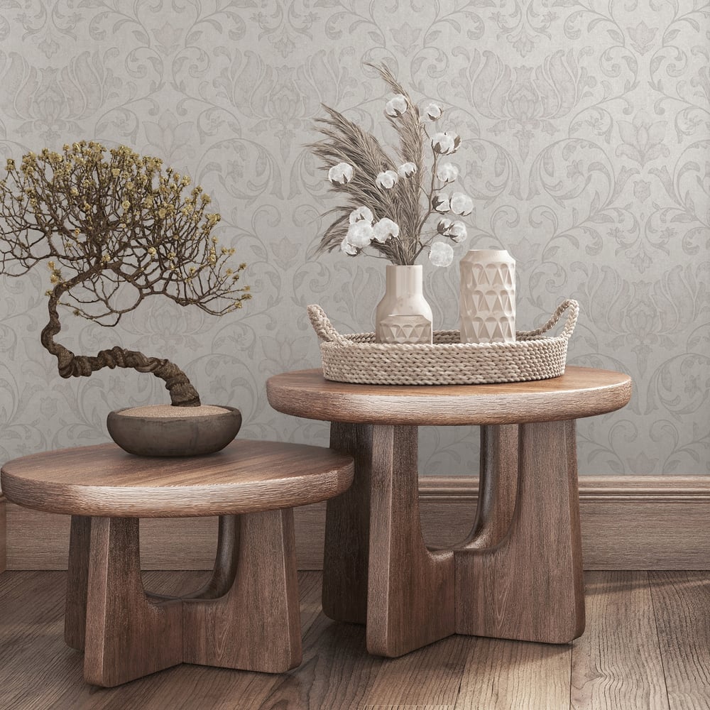 Floral Wallpaper in grey color - pattern number 35149 - by Galerie in the City Romance collection