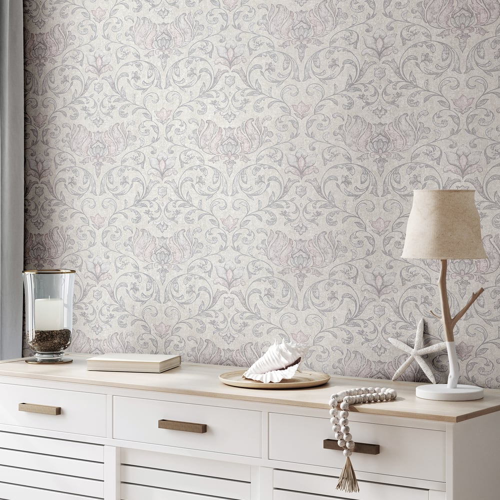 Floral Wallpaper in grey color - pattern number 35150 - by Galerie in the City Romance collection