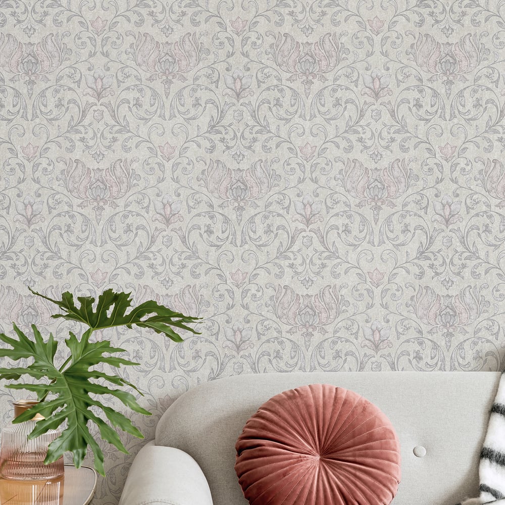 Floral Wallpaper in grey color - pattern number 35150 - by Galerie in the City Romance collection