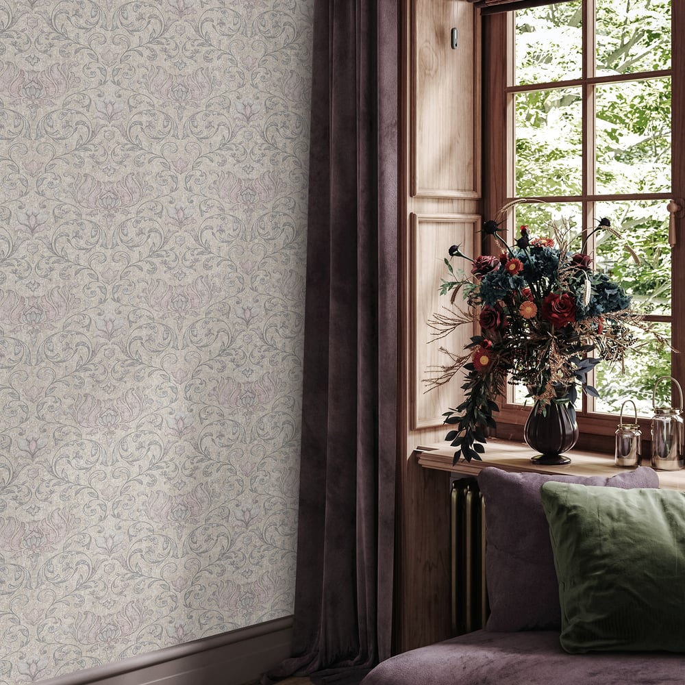 Floral Wallpaper in beige color - pattern number 35152 - by Galerie in the City Romance collection