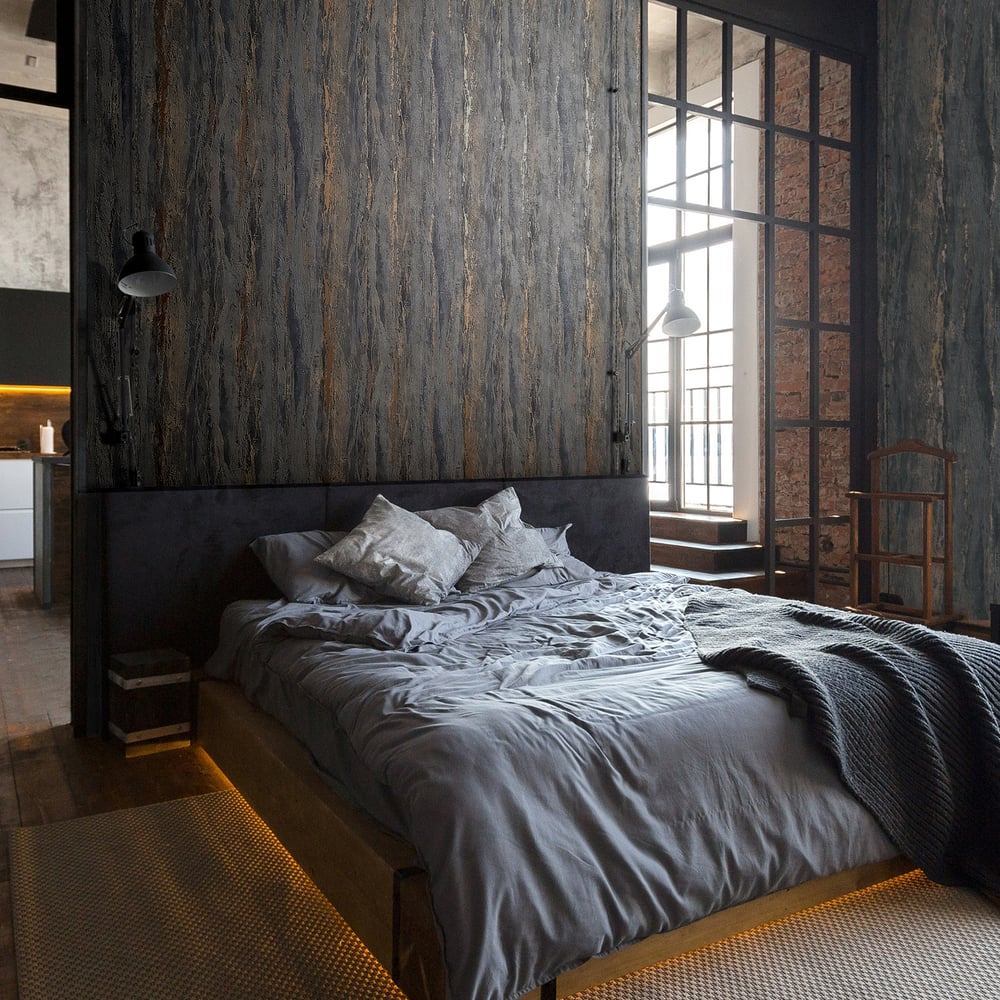 Plaster look Wallpaper in anthracite color - pattern number 35156 - by Galerie in the City Romance collection