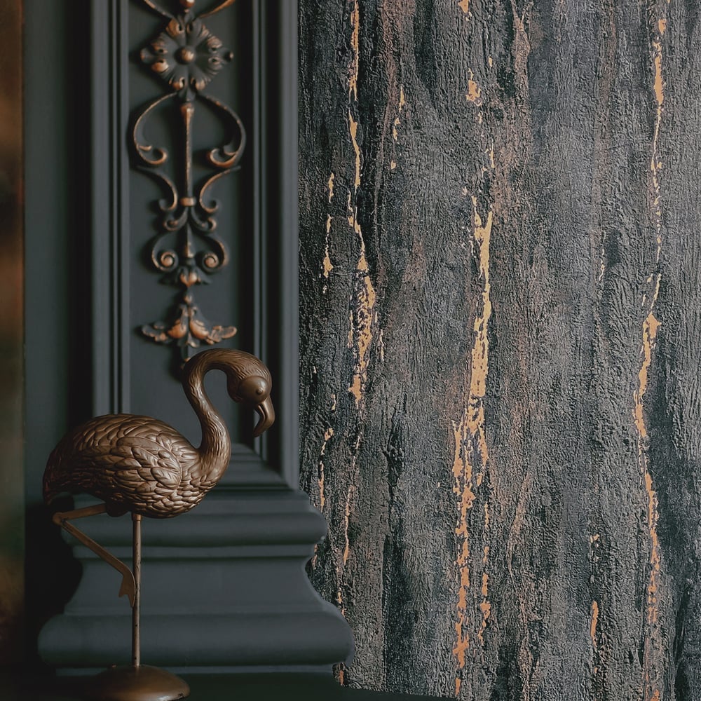 Plaster look Wallpaper in anthracite color - pattern number 35156 - by Galerie in the City Romance collection